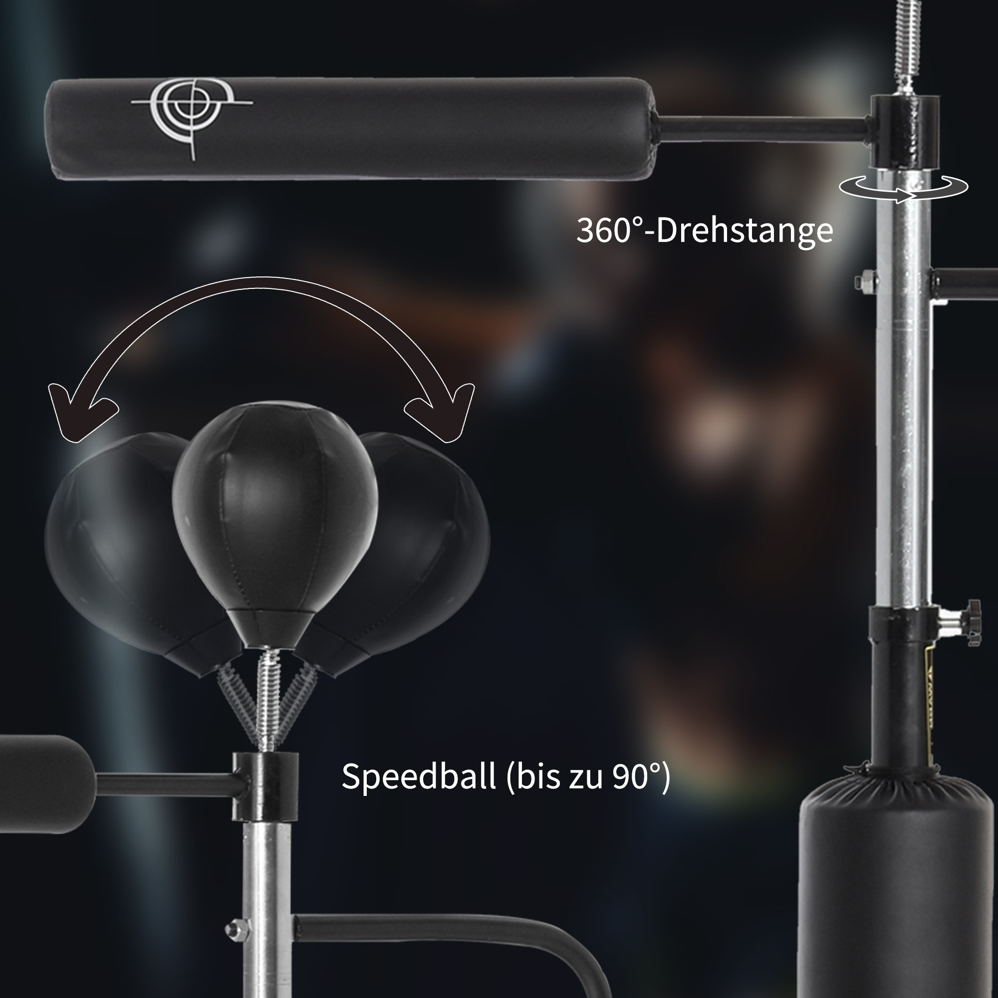 Boxstand Standbox-Trainer mit 2 Speedbällen Reflexstange und Saugnapf-Basis 160-230cm höhenverstellbar Geeignet für Erwachsene Jugendlichen Schwarz
