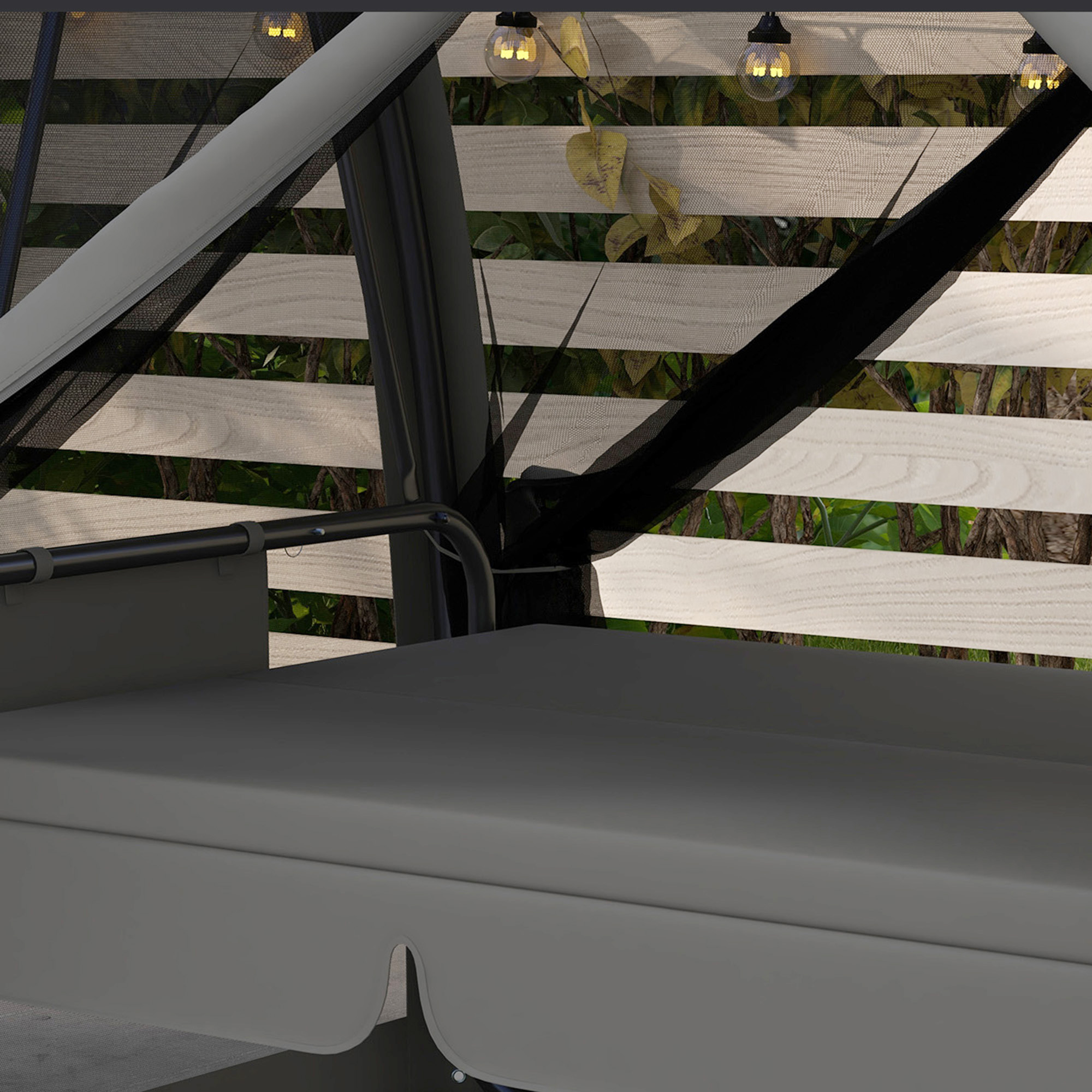 3-Sitzer-Terrassen-Schaukel, Veranda-Schaukel mit Bettfunktion, Hollywoodschaukel mit Mückennetz und Stahlrahmen, Grau