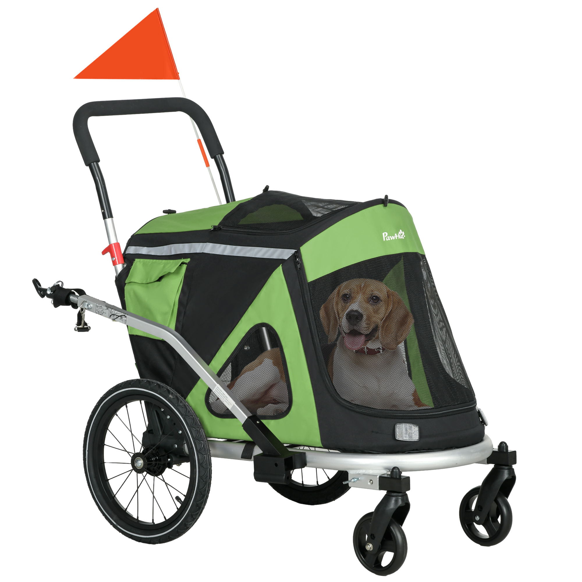 2-in-1 Hundebuggy Hundejogger Fahrradanhänger bis 20kg 2 Reflektoren 1 Sicherheitsleine 150 x 68 x 95 cm Grün