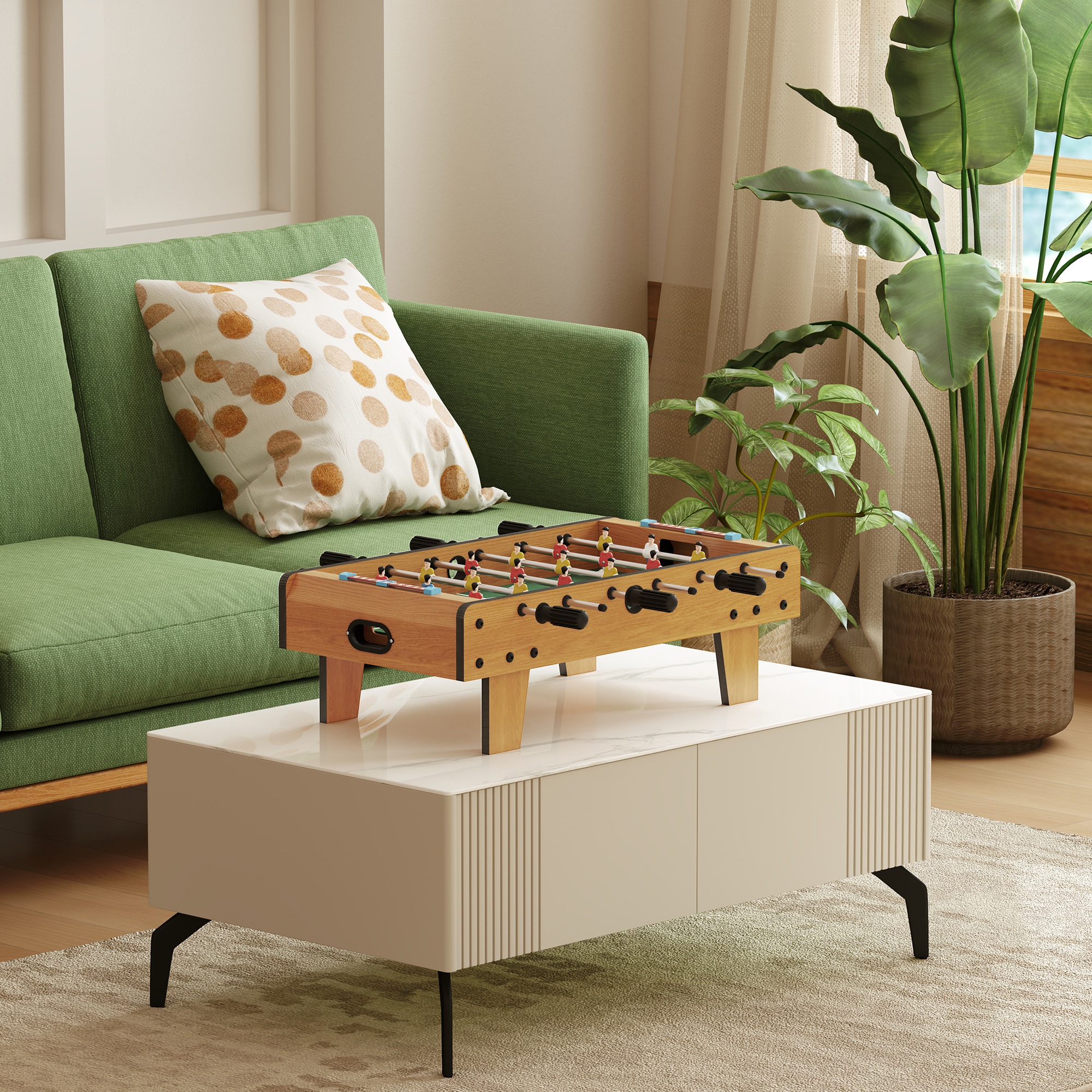 Tischfußball-Set, Kicker-Tisch, kompakte Holzstruktur, 2 Bälle, Scoreboards, Braun