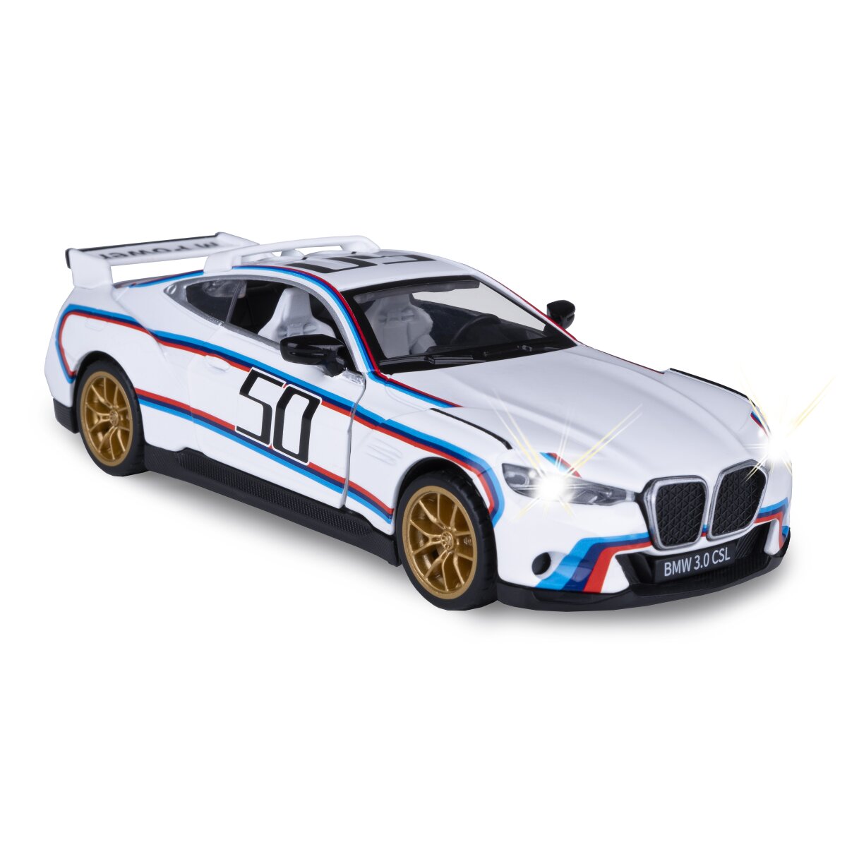 BMW 3.0 CSL Diecast 1:34 weiß inkl. Knopfzellen