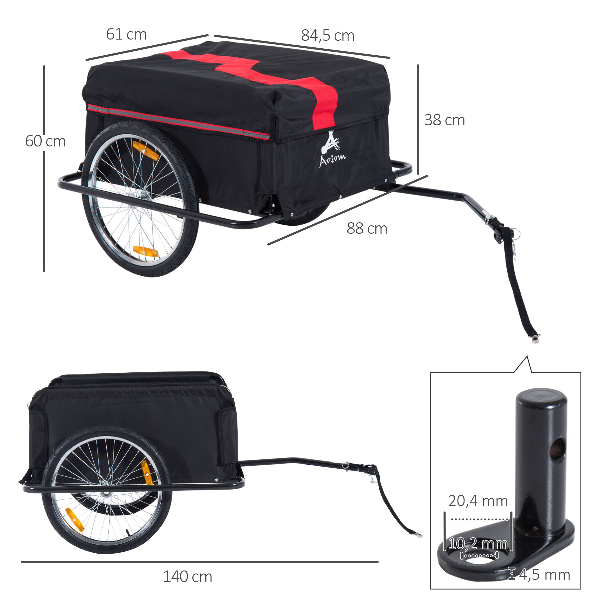 Fahrradanhänger Klappbar Lastenanhänger mit Kupplung,Transportwagen bis 40 kg belastbar, Transportanhänger Anhänger für Fahrrad Handwagen 140 x 88 x 60 cm