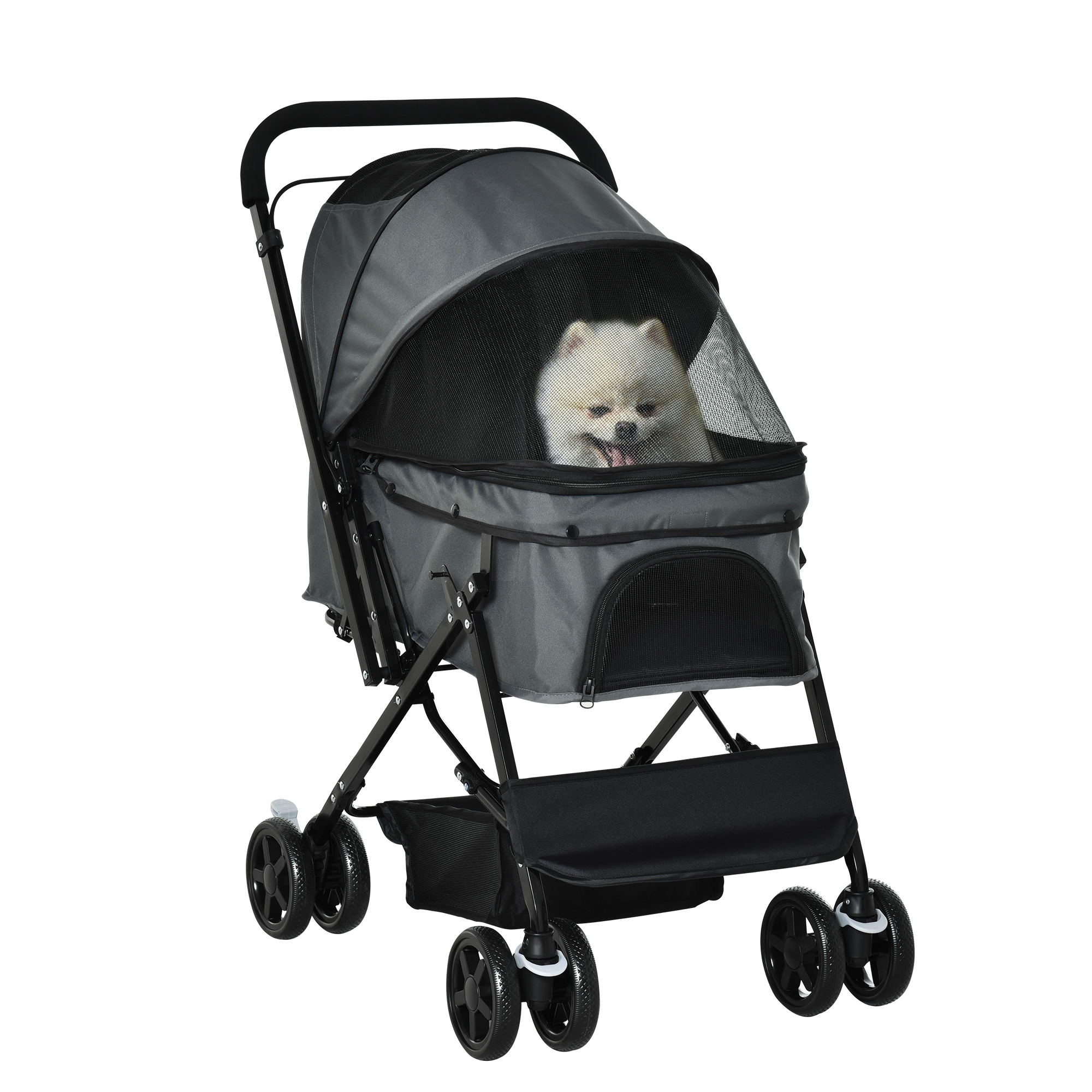 Hundebuggy Hundewagen bis 10 kg Klappbar Netzfenster Ablagekorb verstellbares Vordach Dunkelgrau 76,5 x 52 x 95 cm Hundebuggy Hundewagen bis 10 kg Klappbar Netzfenster Ablagekorb verstellbares Vordach Dunkelgrau 76,5 x 52 x 95 cm