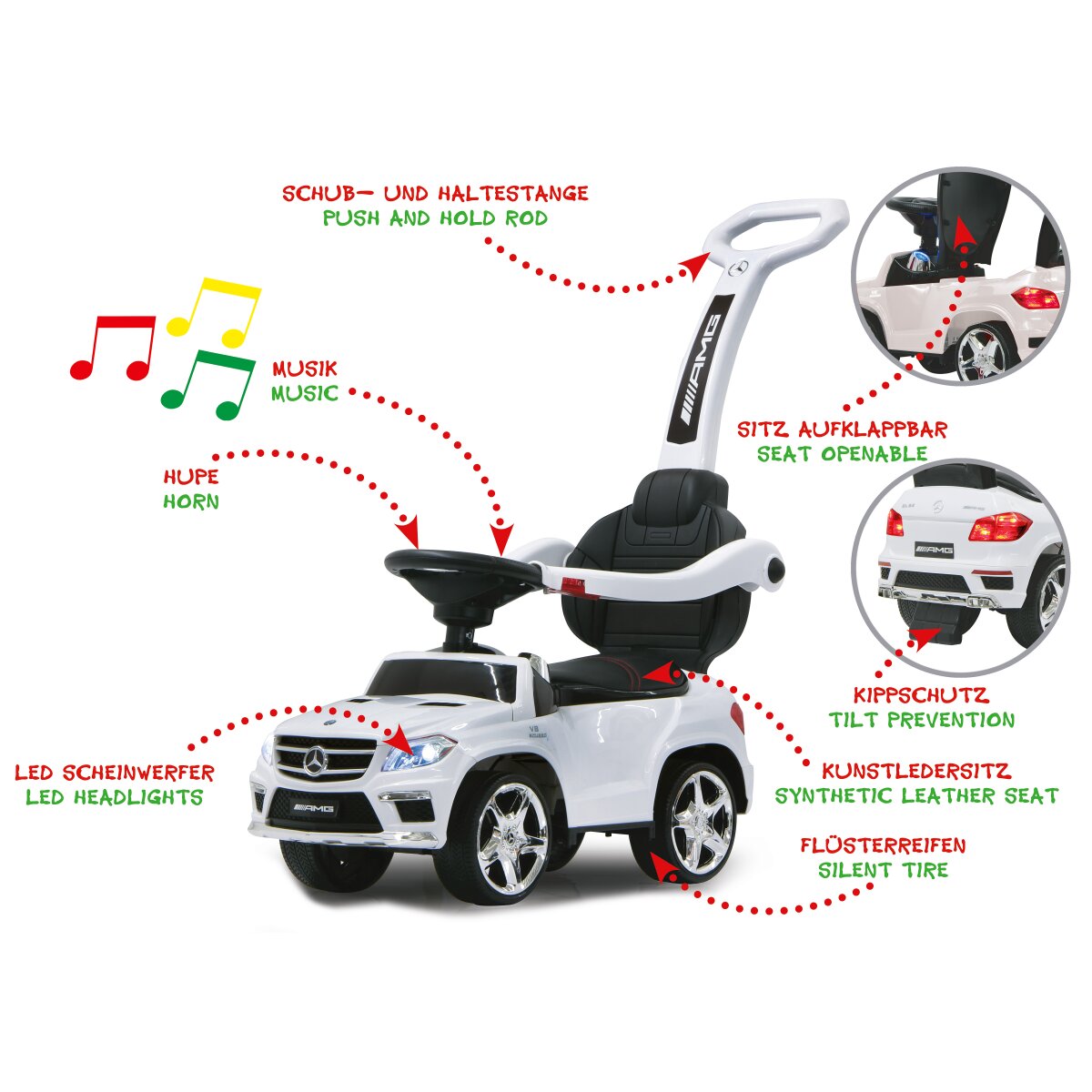 Rutscher Mercedes-AMG GL 63 weiß 2in1 mit Schubstange