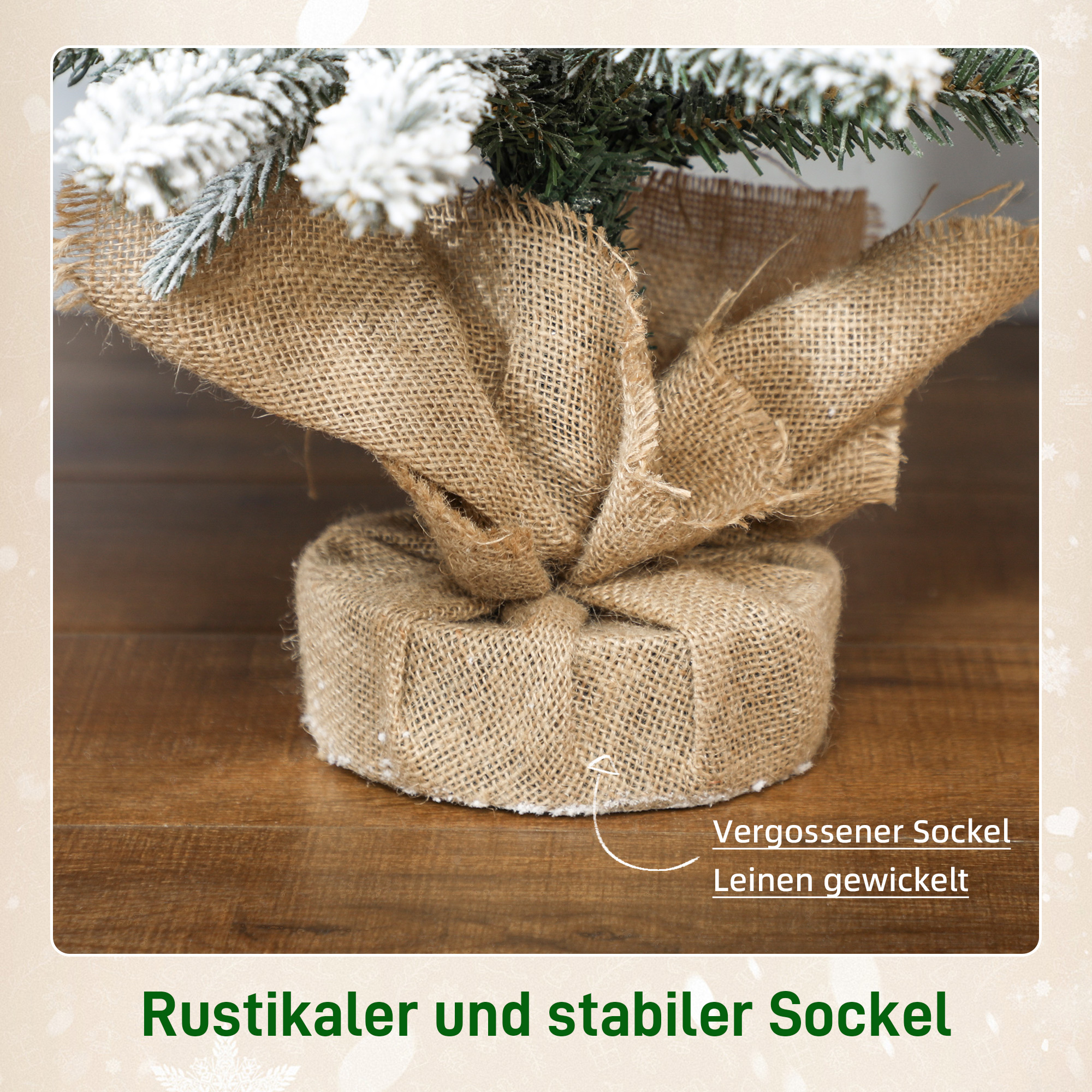 Mini Künstlicher Weihnachtsbaum 90 cm künstlich Tannenbaum mit Schnee, 486 Spitzen Zementbasis Leinenbezug
