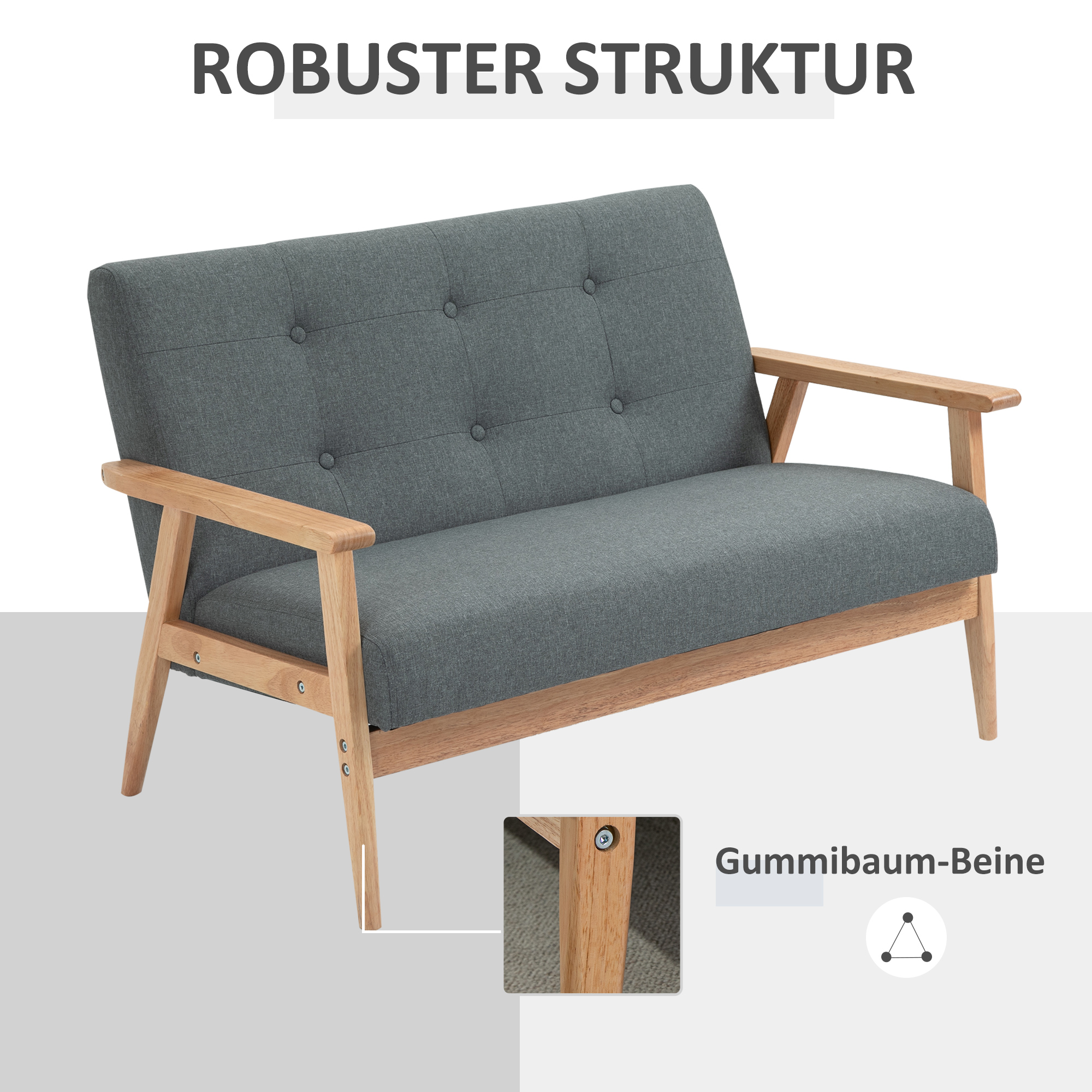 2-Sitzer Sofa, Couch mit Armlehnen, Rückenkissen, Wohnzimmersofa mit Leinenoptik, Polstersofa für Wohnzimmer, Schlafzimmer 115 x 66,5 x 73 cm, Dunkelgrau