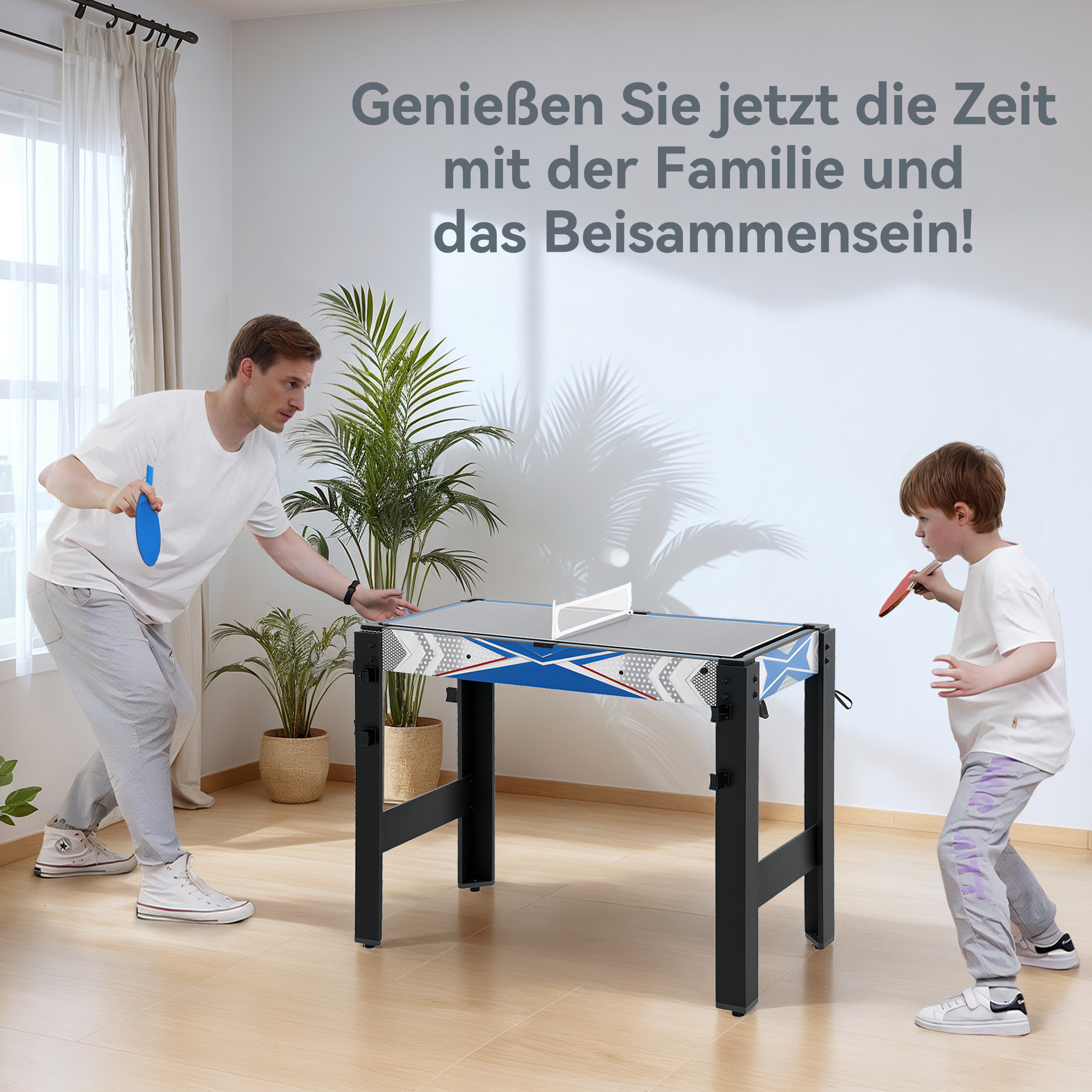5-in-1-Spieletisch, Billard, Tischtennis, Hockey, Basketball, Bogenschießen, Zubehör inklusive, MDF, Kunststoff, Blau