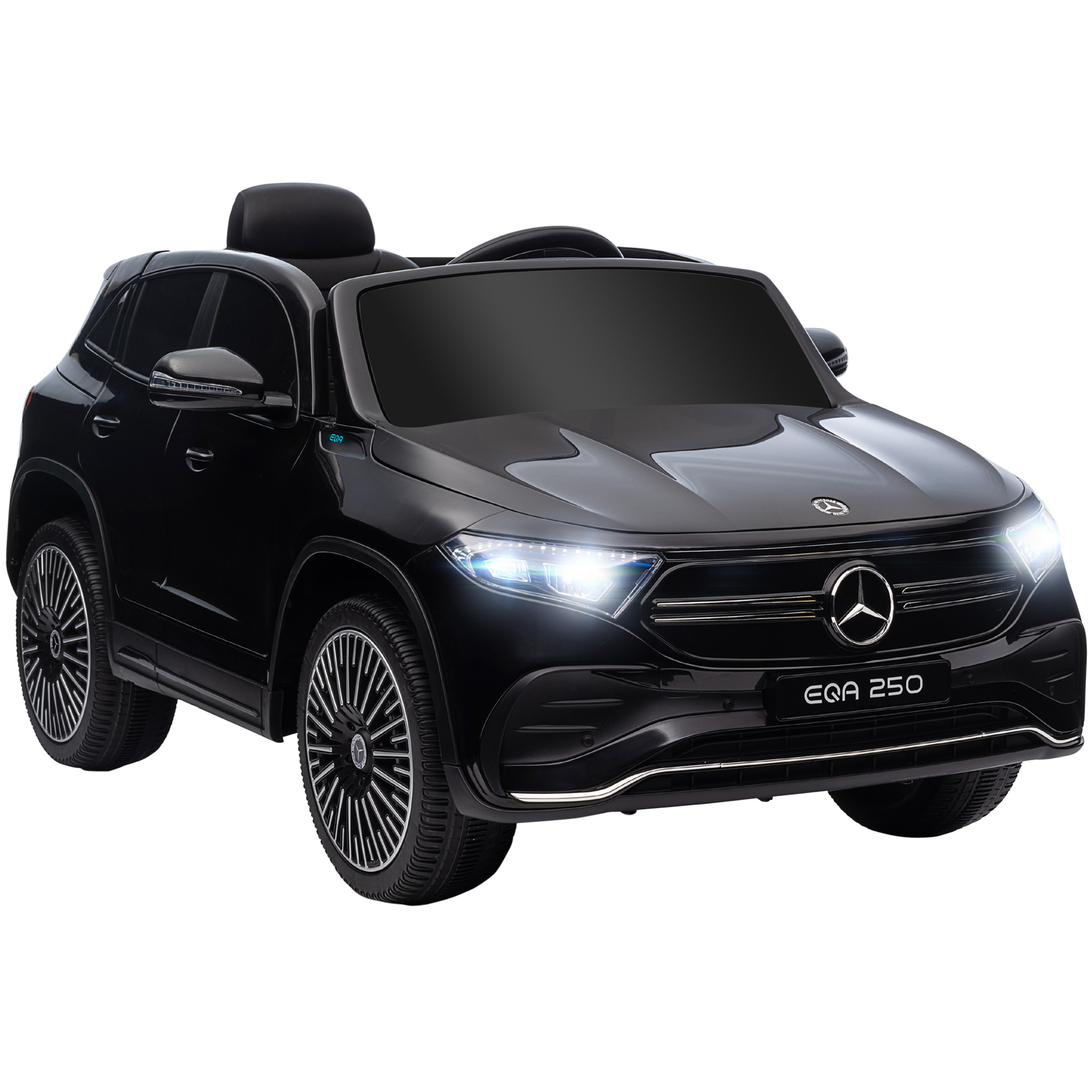 Elektro Kinderauto, lizenzierter Mercedes-Benz EQA, 3-8 km/h, Musik, Scheinwerfer, Hupe, Fernsteuerung, schwarz