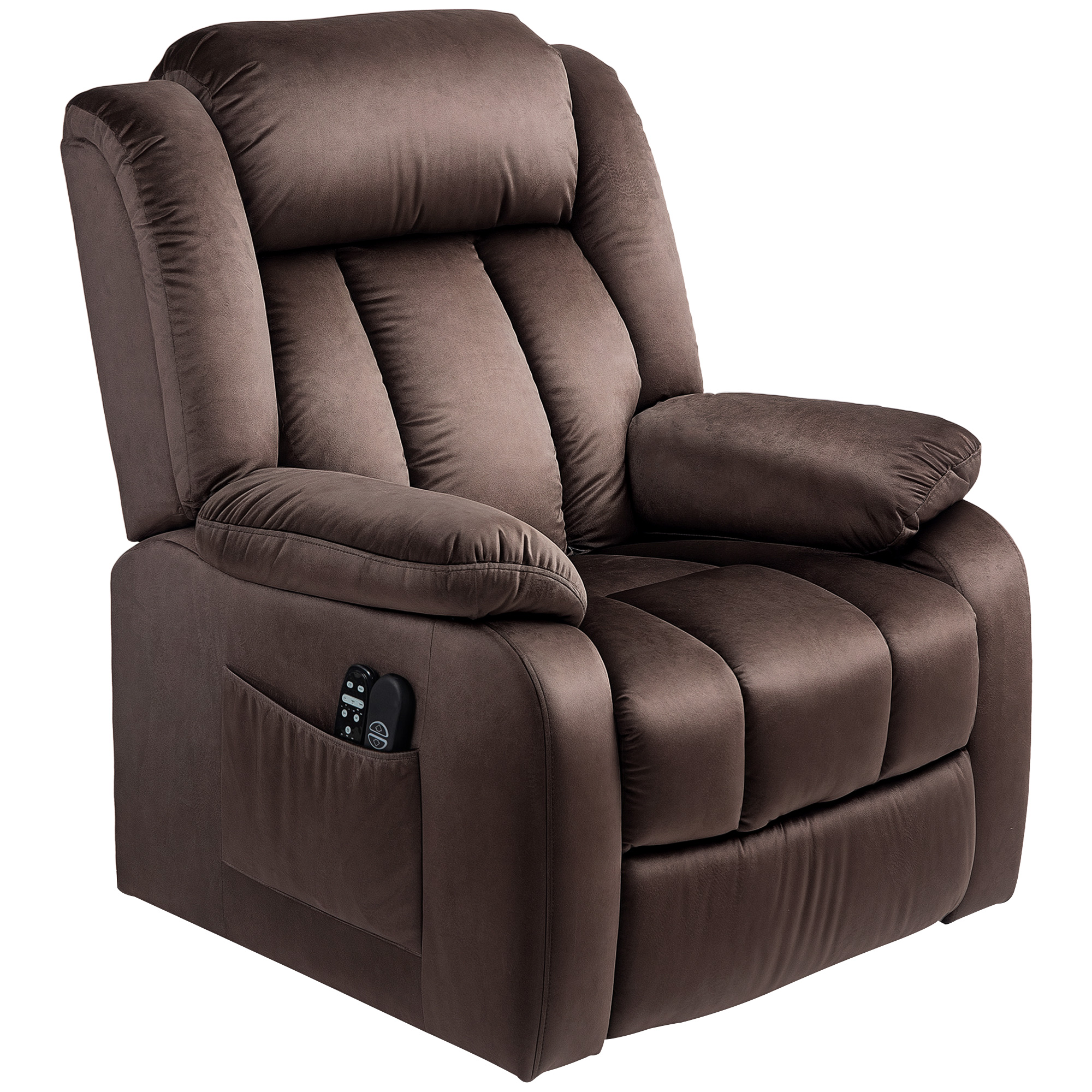 Aufstehsessel mit Massagefunktion und Lendenheizung, Recliner-Sessel mit Fernbedienungen und Seitentaschen, Braun