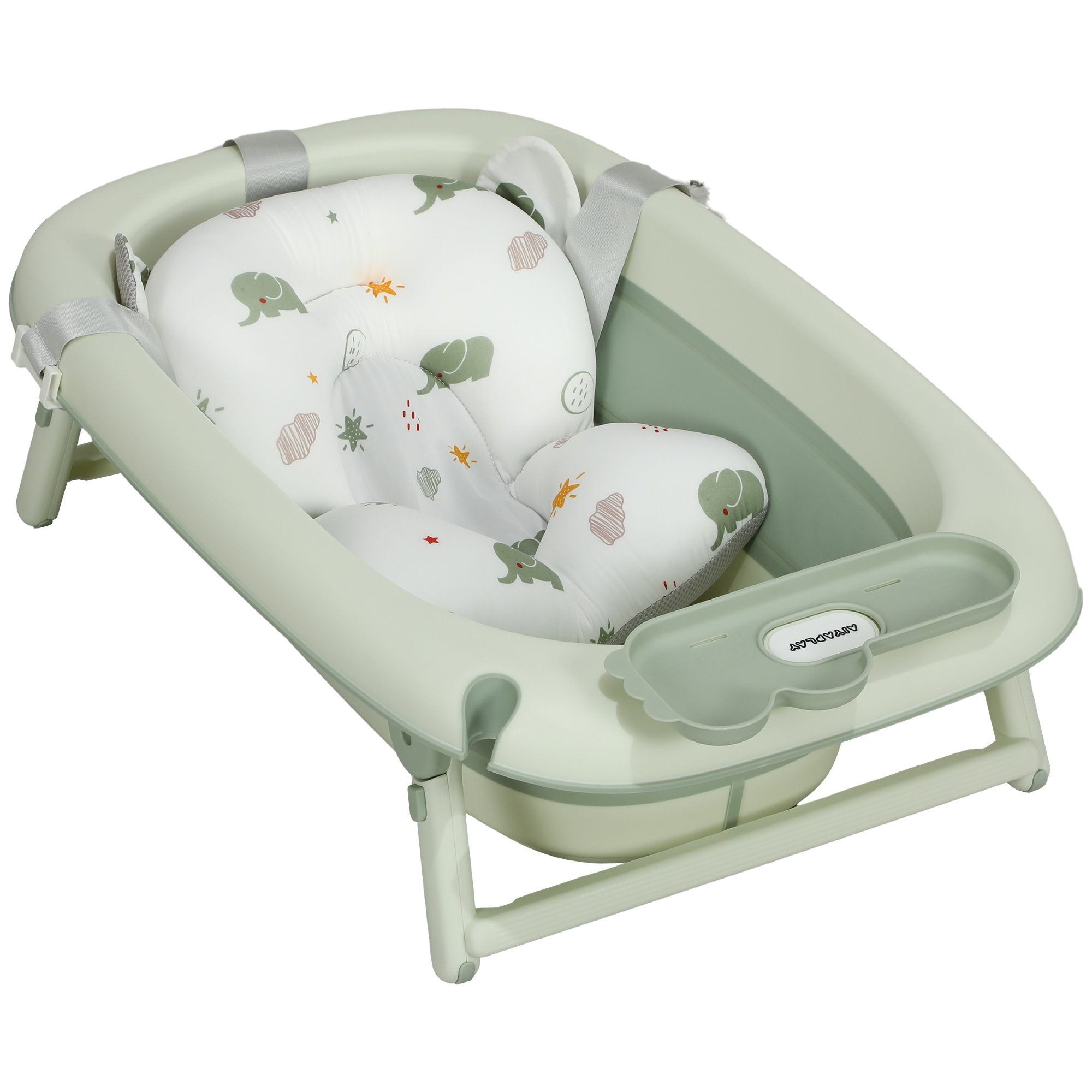 Babybadewanne, faltbar, rutschfester Boden, Elefanten-Badekissen, 86 x 53 x 25,5 cm, Grün