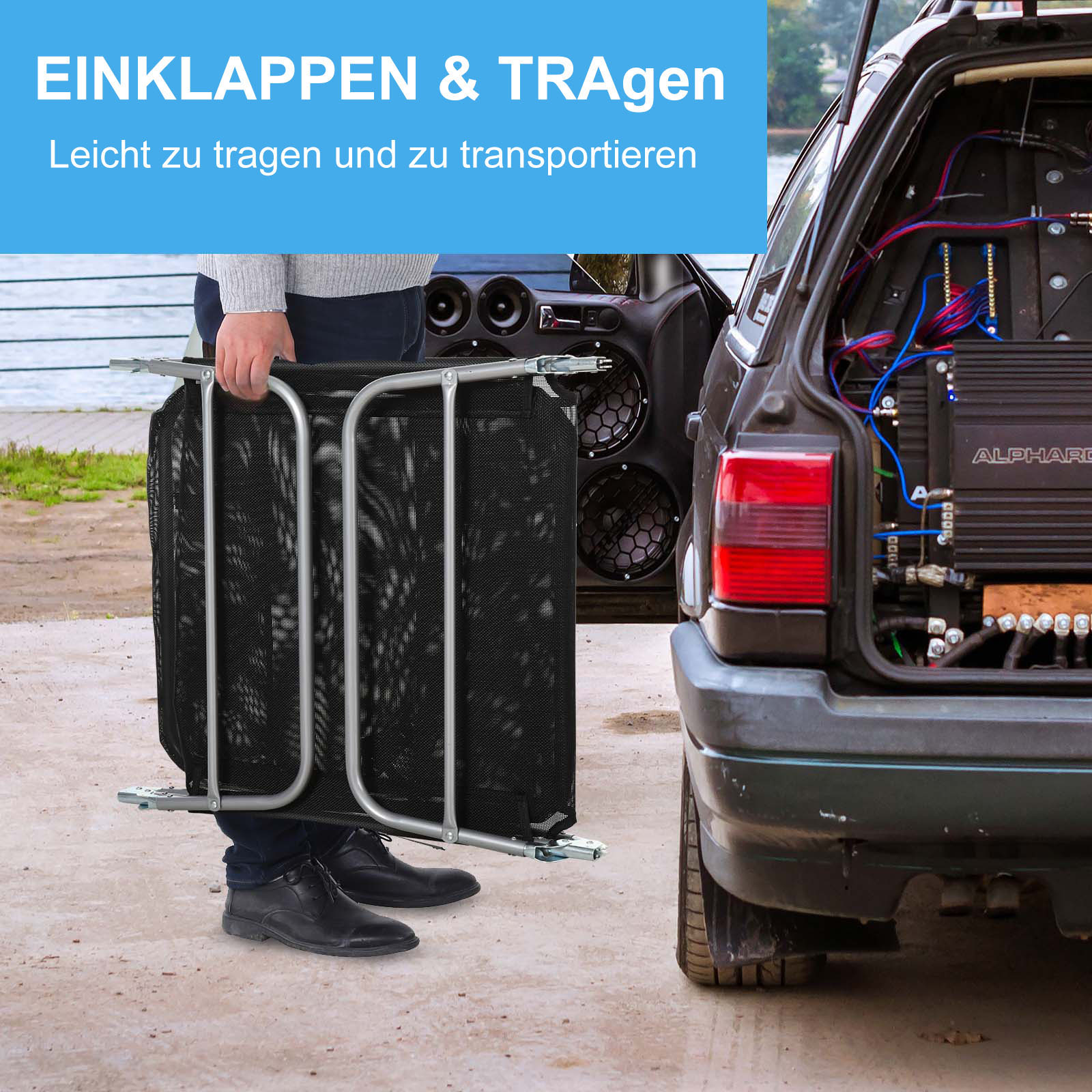 Sonnenliege klappbar Gartenliege mit Kopfkissen Liegestuhl verstellbar mit 5-Fach Campingliege bis 120kg belastbar für Garten, Balkon und Pool geeignet, 4 Farben(Schwarz)