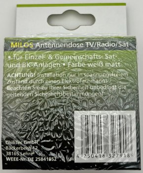 MILOS Antennendose TV+Radio+Sat, inkl. Rahmen, UP, weiß matt