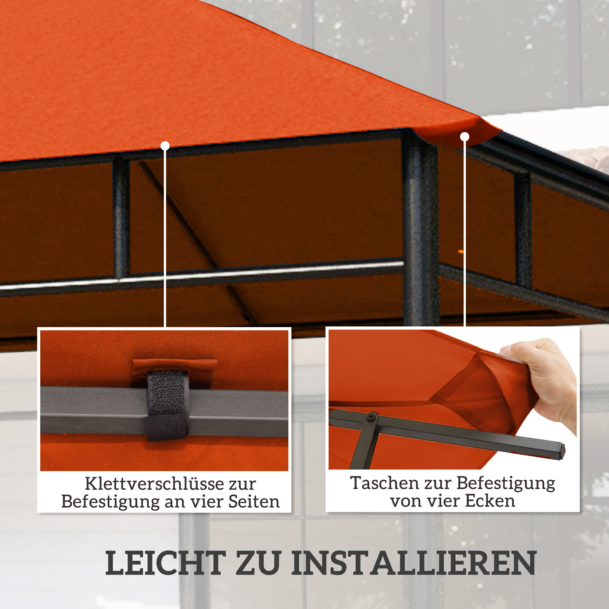 Ersatzdach für Gartenpavillon, Polyester, 2,98 x 2,95 m, Orange