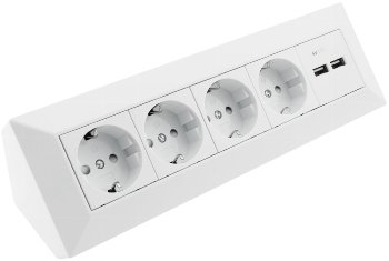 4-fach Steckdosenblock + 2x USB, weiß, 250V~/ 16A, Aufbaumontage, USB 3,1A