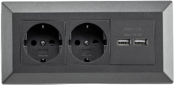 2-fach Steckdosenblock+ 2x USB,anthrazit, 250V~/ 16A, Aufbaumontage, USB 3,1A