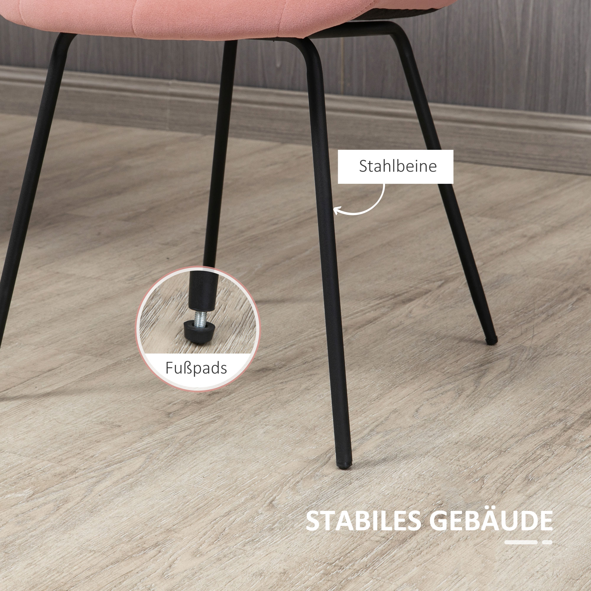 2er-Set Esszimmerstühle  Akzentstühle Küchenstühle, Retro-Design, Samtoptik, 50 cm x 61 cm x 79 cm, Rosa