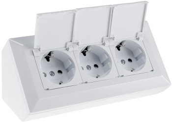 3-fach Steckdosenblock, weiß, 250V~/ 16A, Aufbaumontage mit Klappen