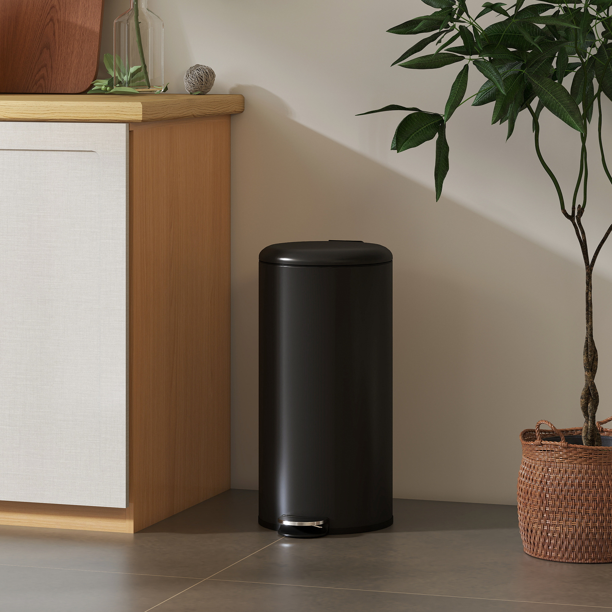 Mülleimer 30L Treteimer Abfalleimer mit Deckel Fußpedal Inneneimer, Soft-Close-Funktion 36 x 30 x 63,5 cm, Schwarz