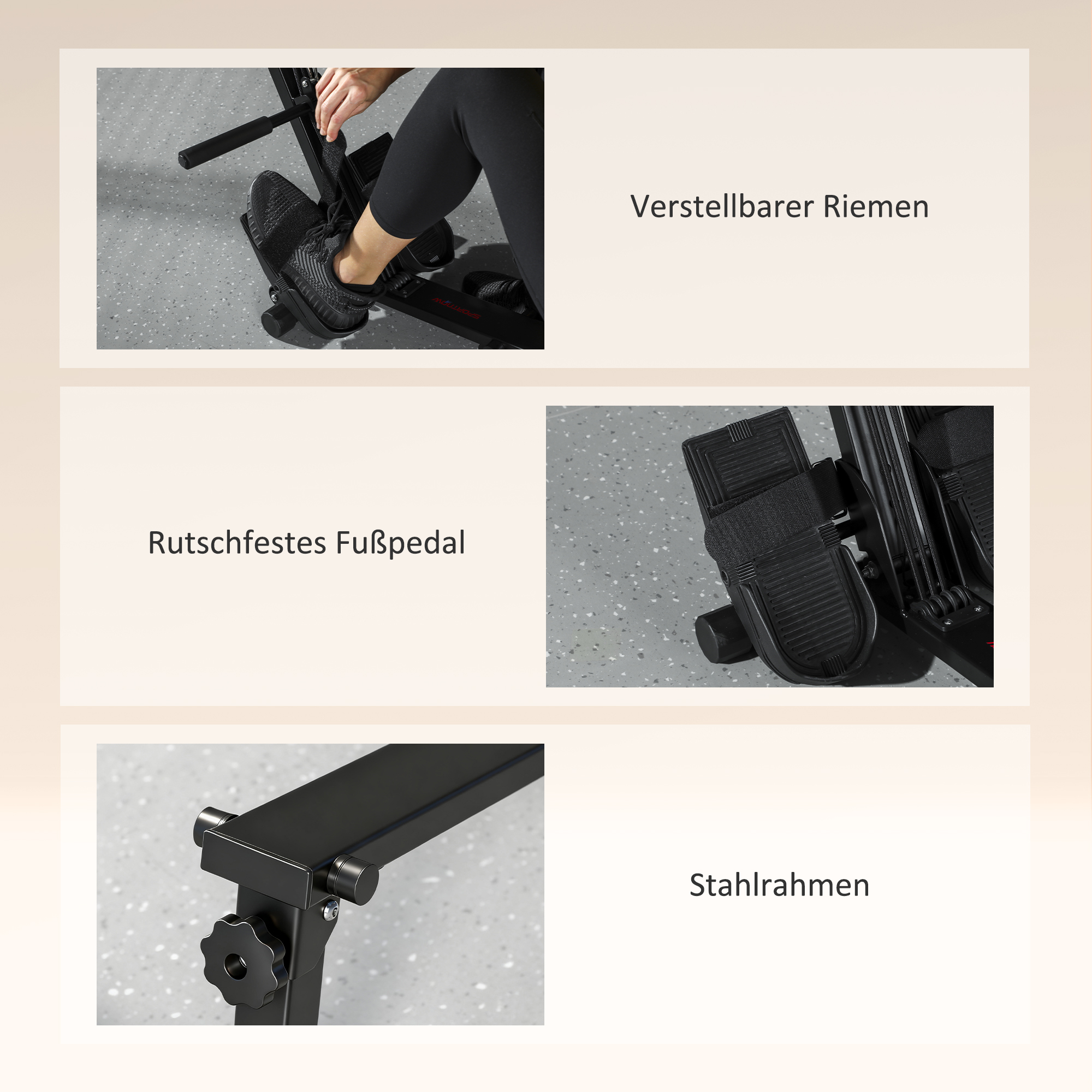 Rudermaschine, Rudergerät für Zuhause, LCD-Monitor, Sitzkissen, 150 kg Belastbarkeit, leiser Betrieb, Stahl, Schwarz