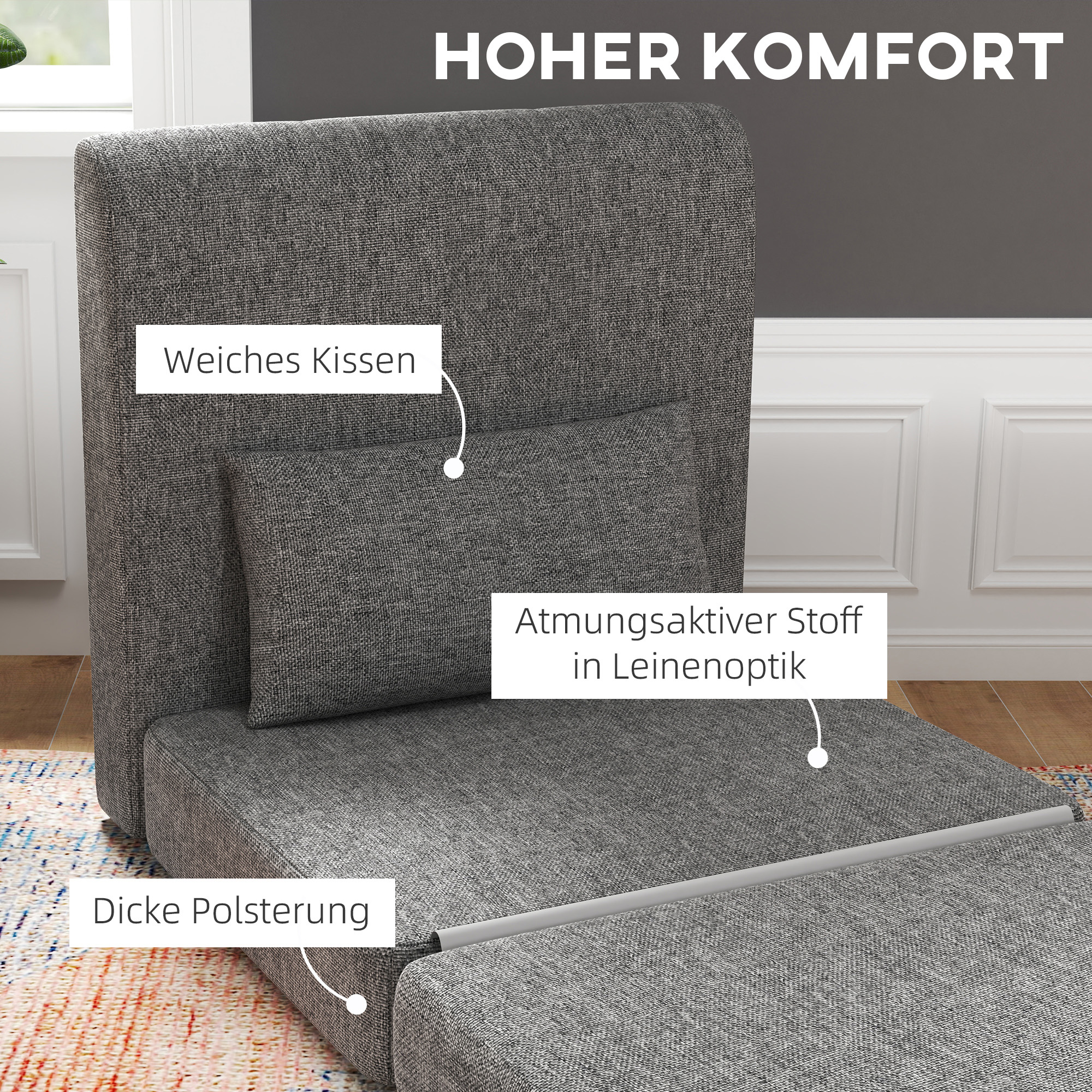 Schlafsessel, Gästematratze, 3-fach faltbar, kompakt, Metallrahmen, 80x75x74 cm, Grau