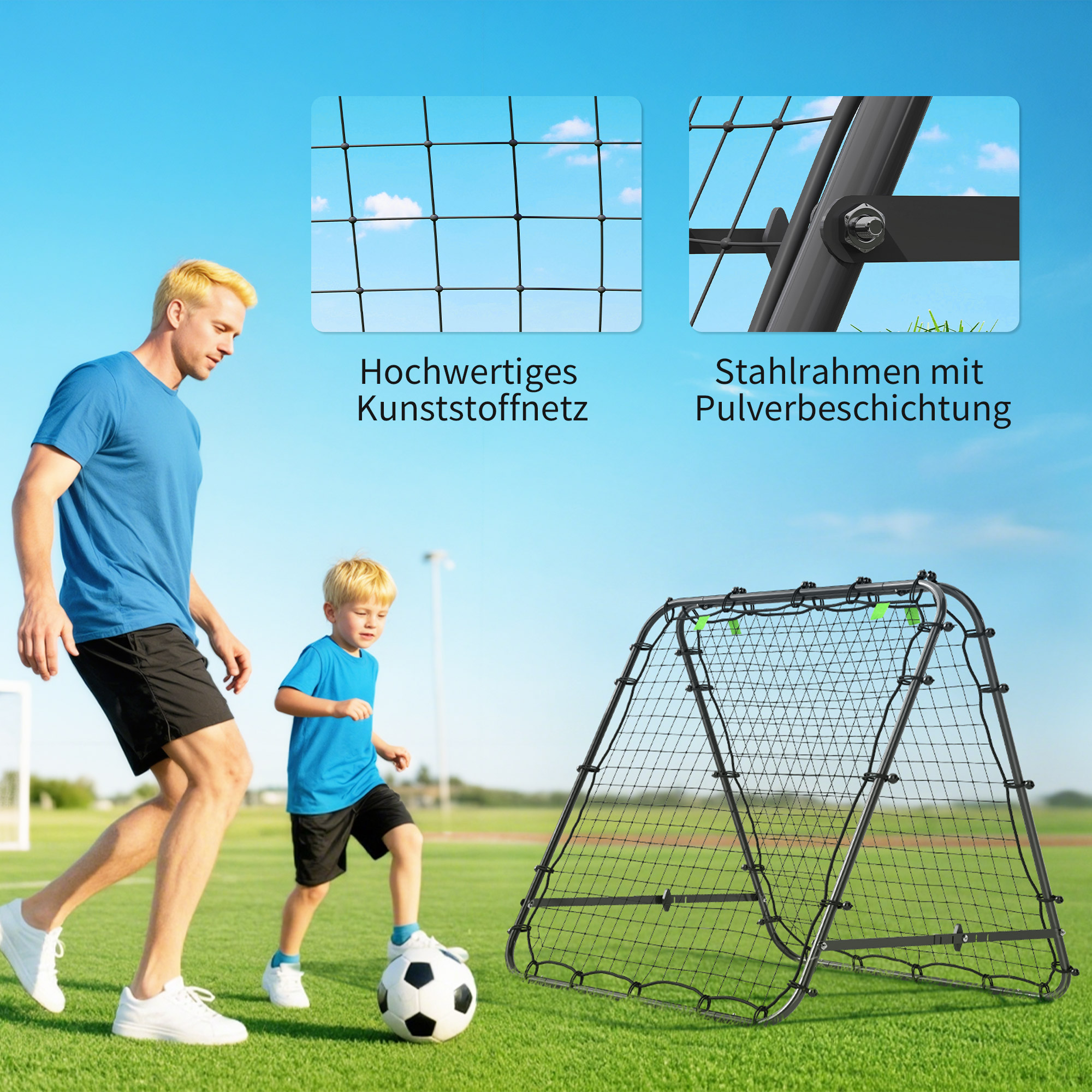 Fußballtor, verstellbar, klappbar, Metallrahmen, 100 x 68-95 cm, Schwarz