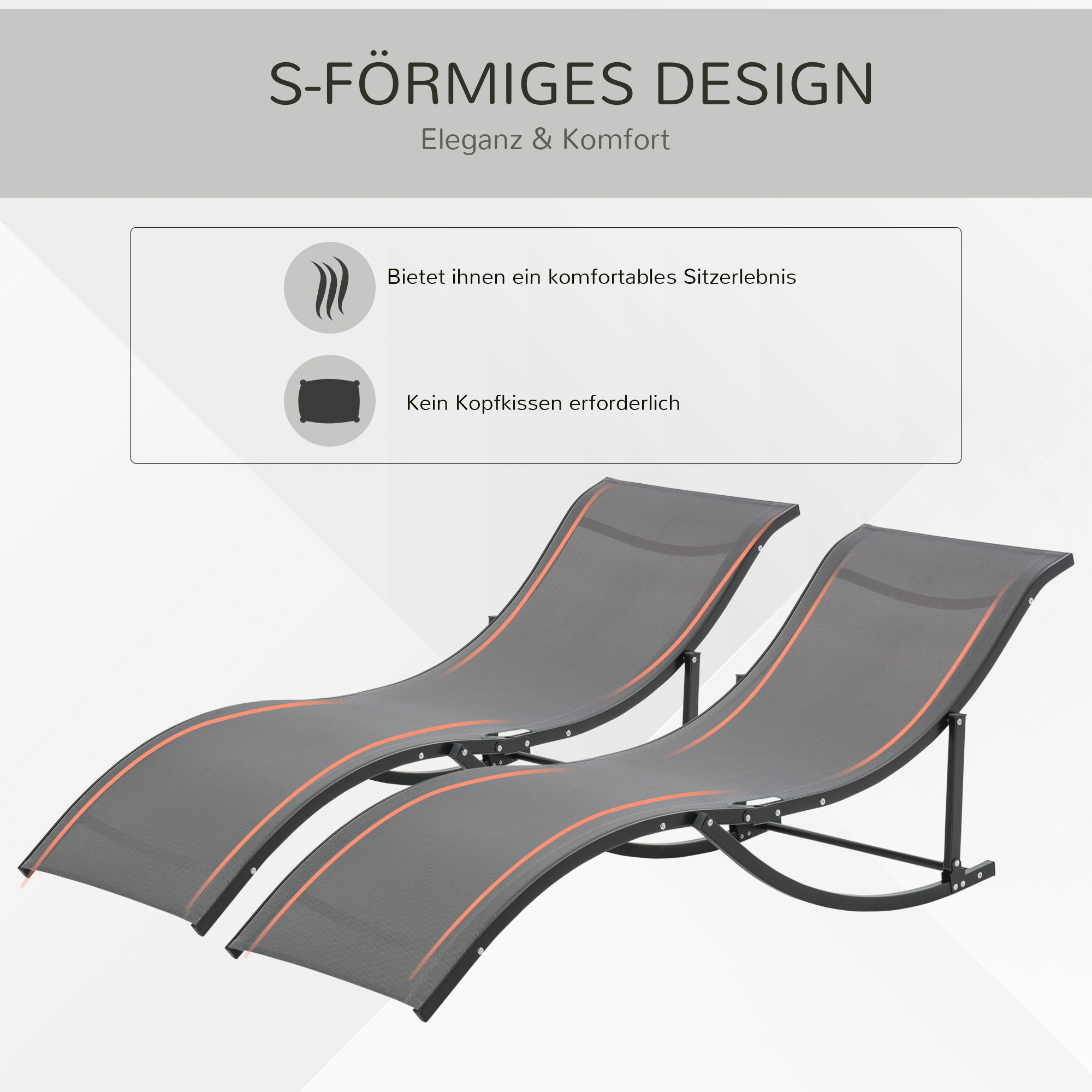 2er Set Sonnenliege Gartenliegen Stoffliege Relaxliege ergonomisch Aluminium Texteline Dunkelgrau 165 x 61 x 63 cm