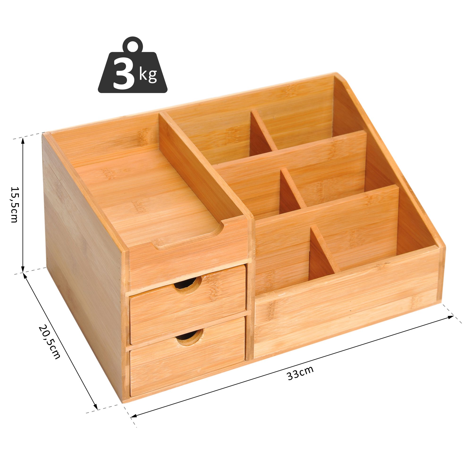 Schreibtischorganizer Aufbewahrungsbox Büro Box Organisation 2 Schubladen Natur L33 x B20,5 x H15,5 cm