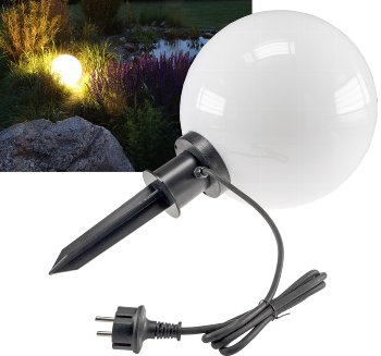 Garten Kugelleuchte Erdspieß "CT-GL30cm", IP44, 230V, 1,5m Kabel, E27 Fassung