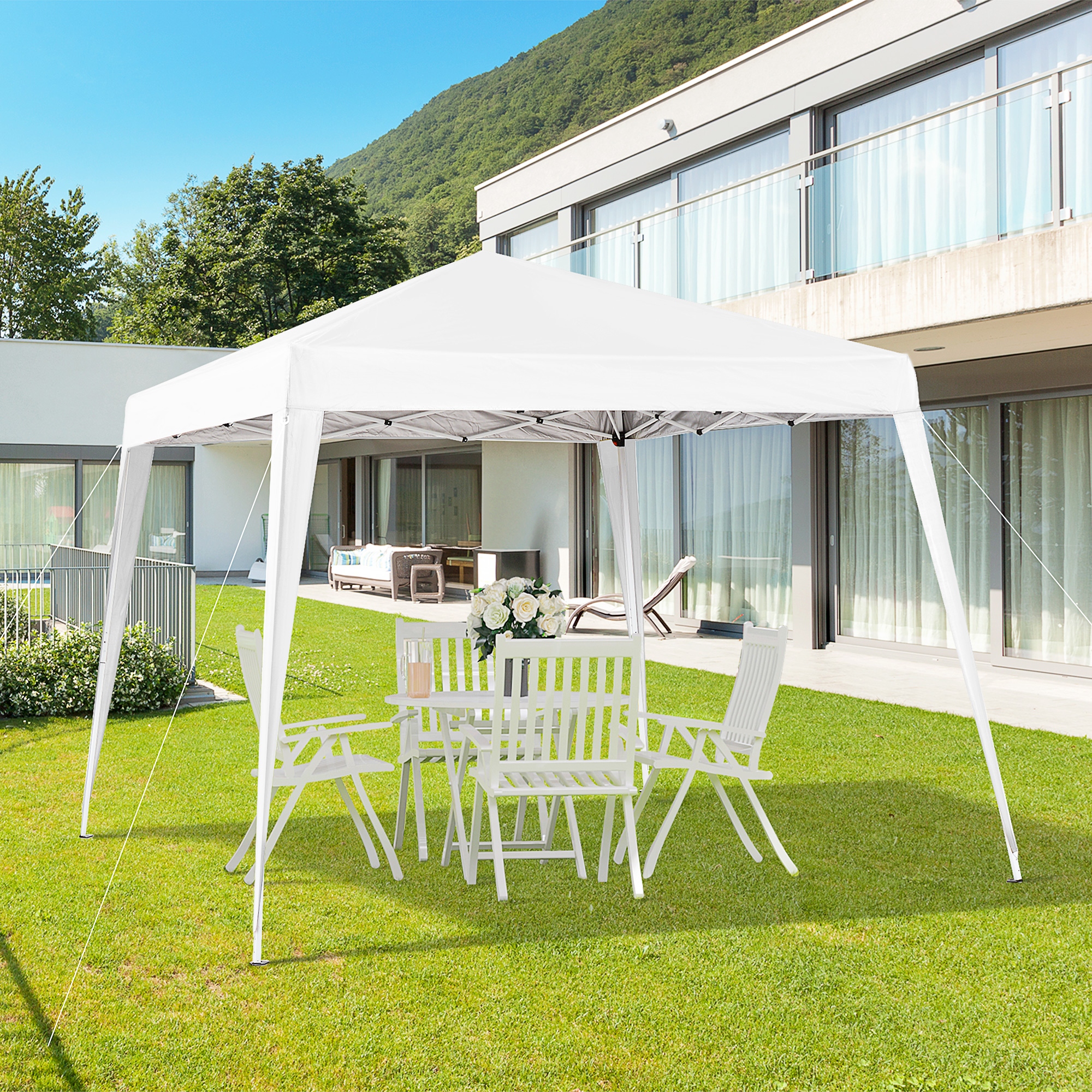 Faltpavillon 2,4x2,4m Pavillon Faltzelt mit UV-Schutz, Partyzelt inkl. Tragetasche für Garten, Balkon, Stahl Weiß