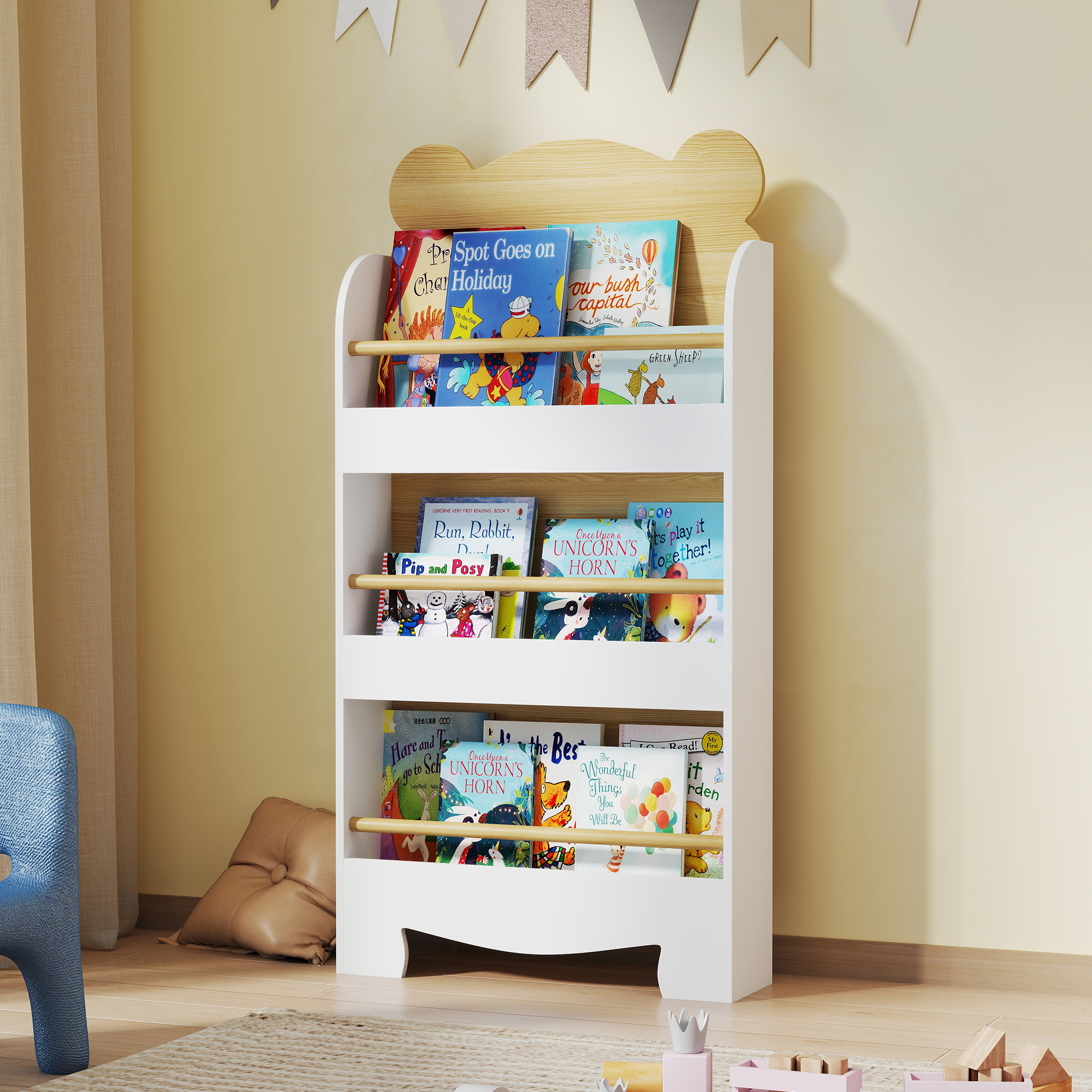 Bücherregal für Kinder Kinderregal mit 3 Ablagen Aufbewahrungsregal aus Holz 55x15x110cm Weiß
