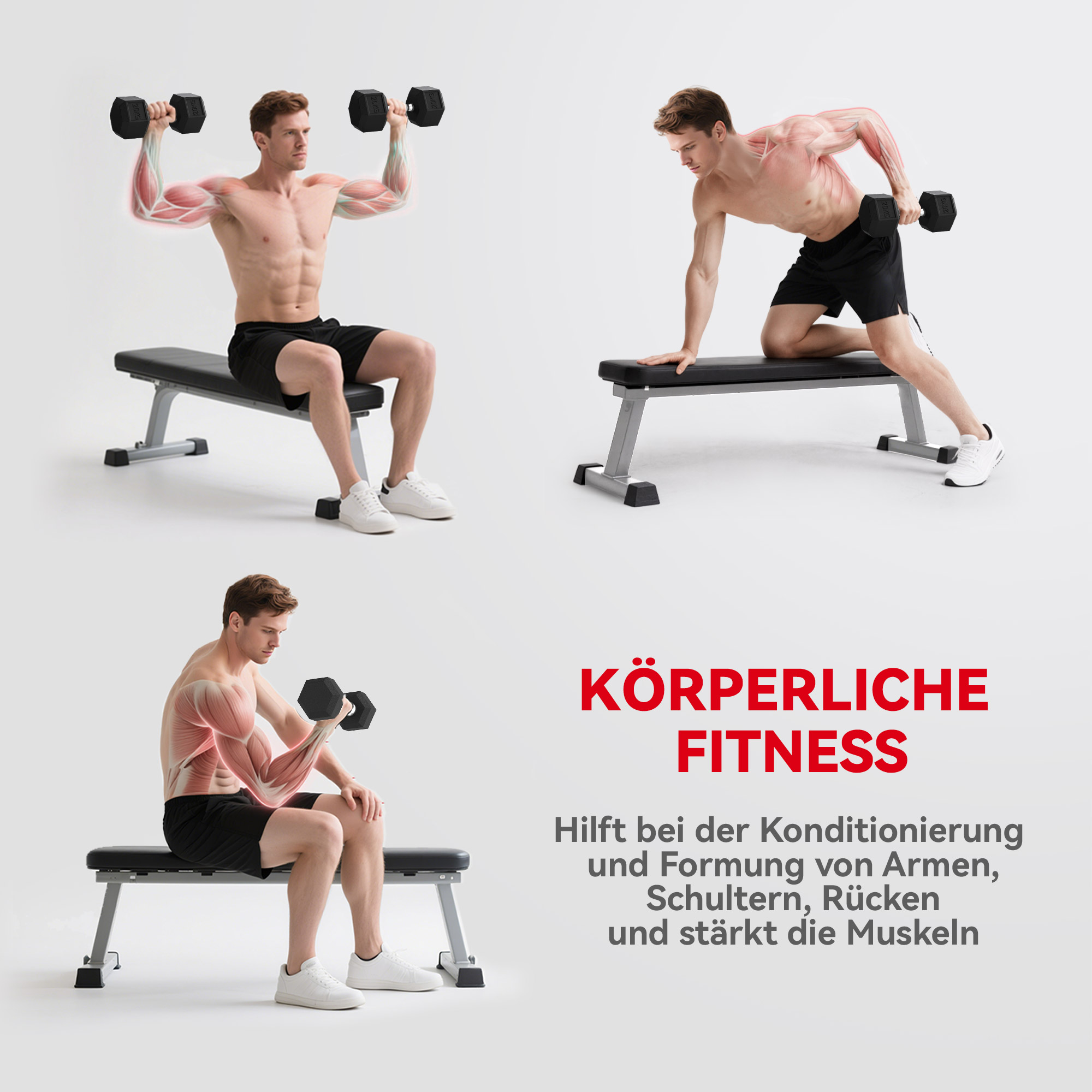 Hanteln mit gerändeltem Griff, Kurzhantel aus Gusseisen, 2 x 20kg für Zuhause, Fitnessstudio, Krafttraining