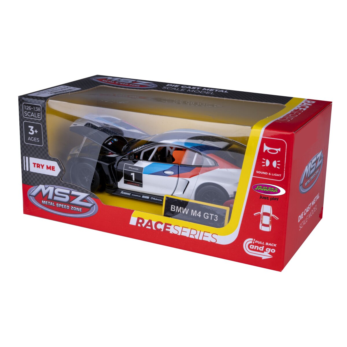 BMW M4 GT3 Diecast 1:32 weiß inkl. Knopfzellen