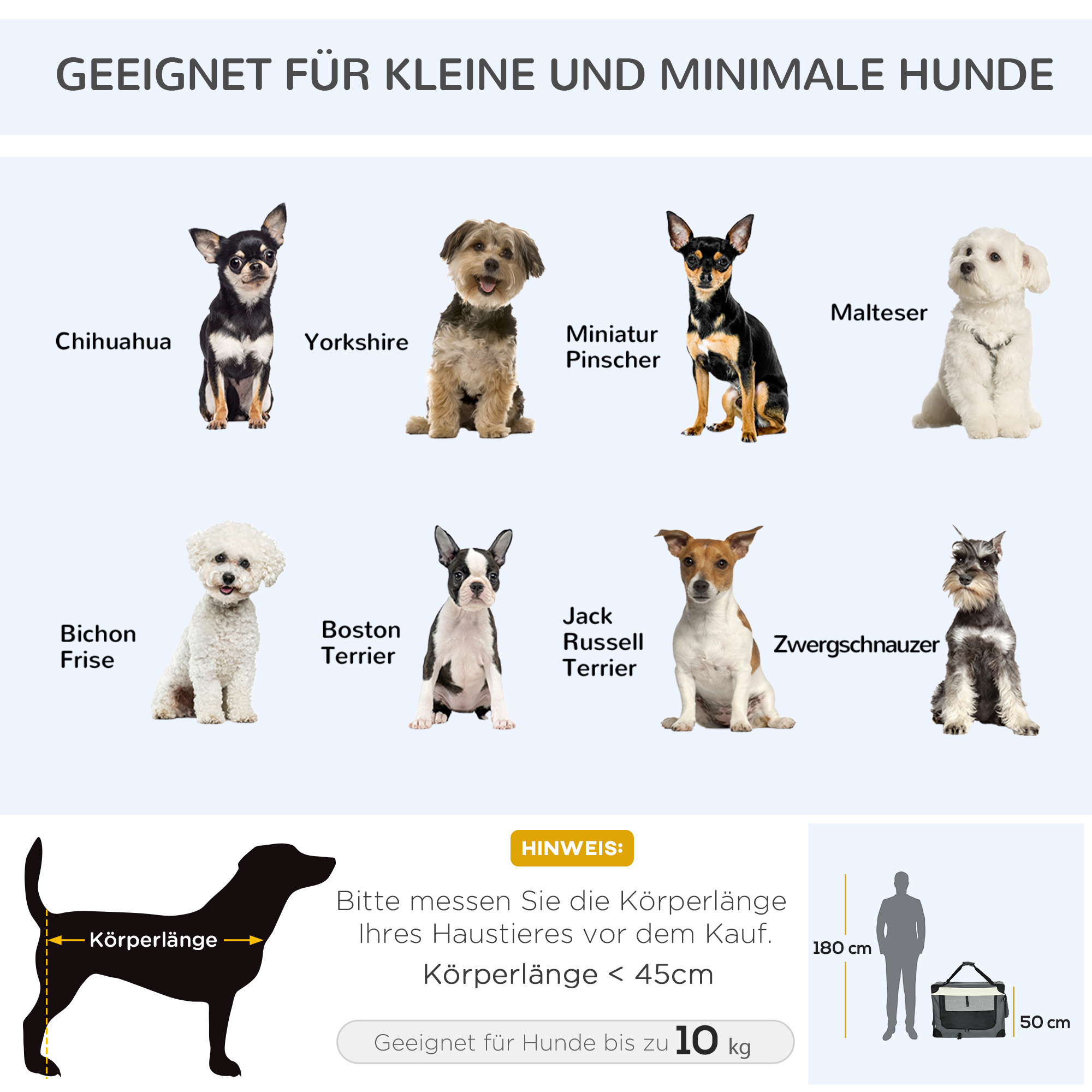 Transporttasche, Transportbox, für Katzen und kleine Hunde, faltbar, 3 Türen, grau, 70 x 51 x 50cm