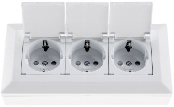 3-fach Steckdosenblock, weiß, 250V~/ 16A, Aufbaumontage mit Klappen