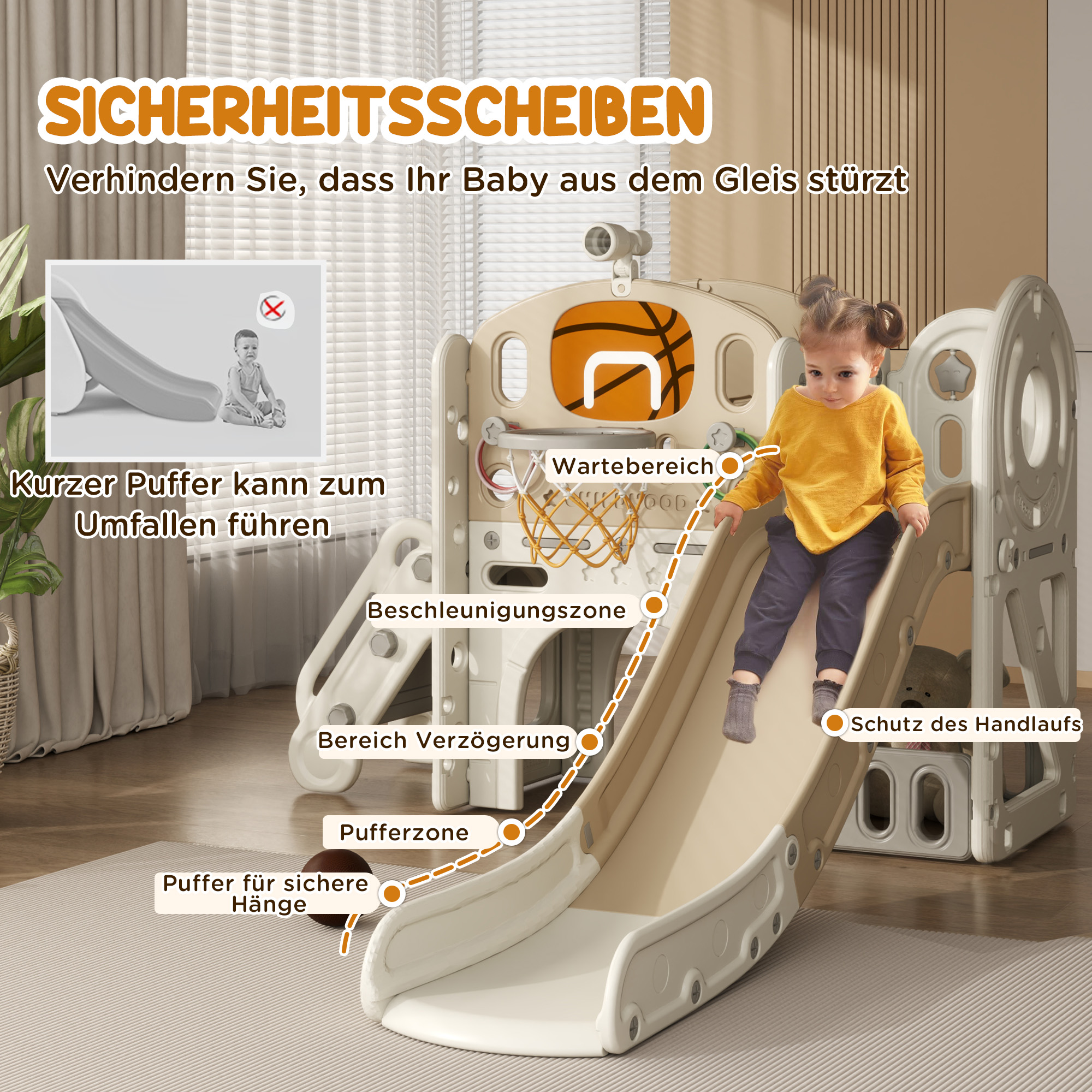 Kinder-Spielgerüst, 7-in-1 Rutsche, Indoor Spielplatz mit Stauraum und Krabbeltunnel, 186x153x111 cm, Cremeweiß