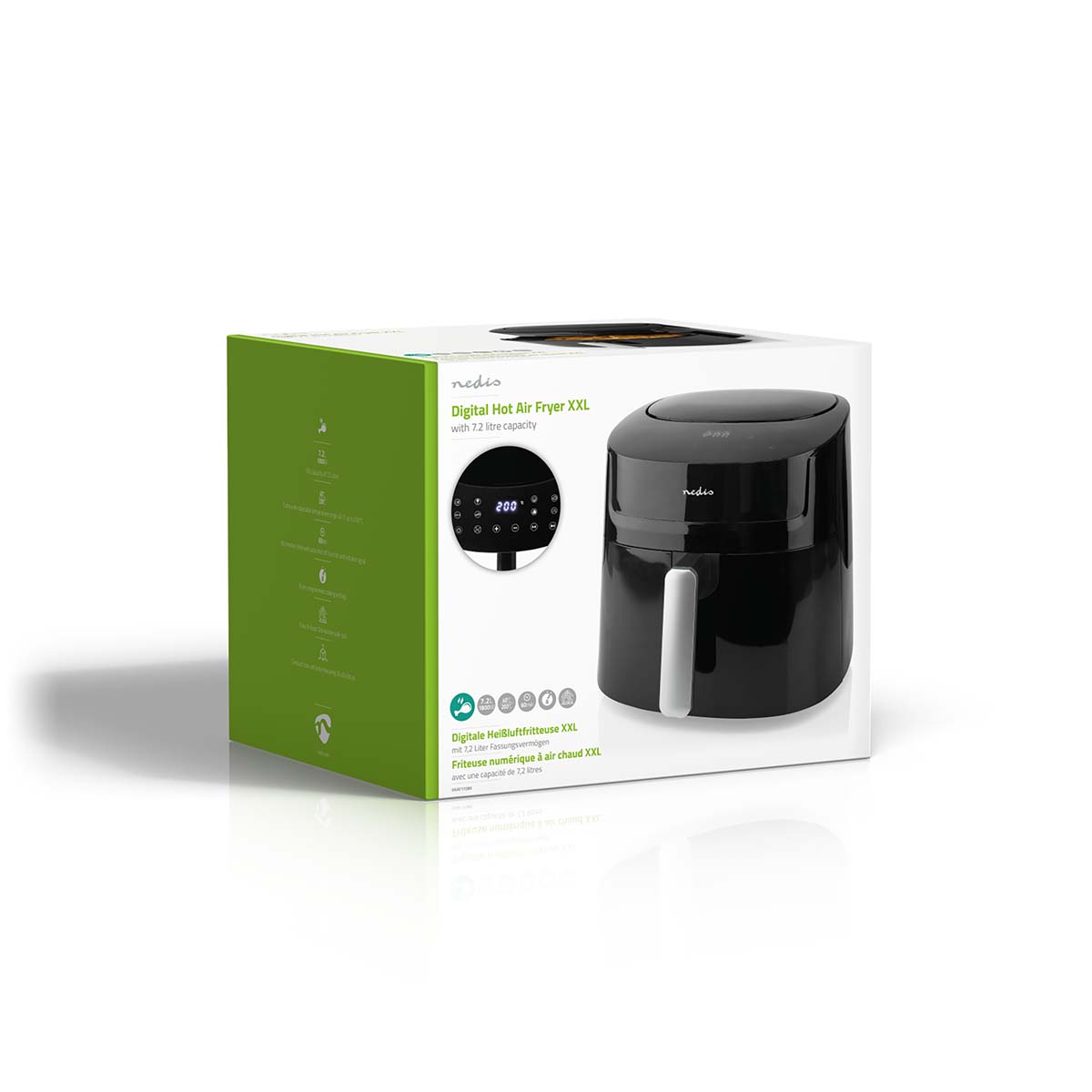 Heißluft Fritteuse | 7,2 l | Timer: 240 min | Anzahl voreingestellter Programme: 8 | Digital | schwarz