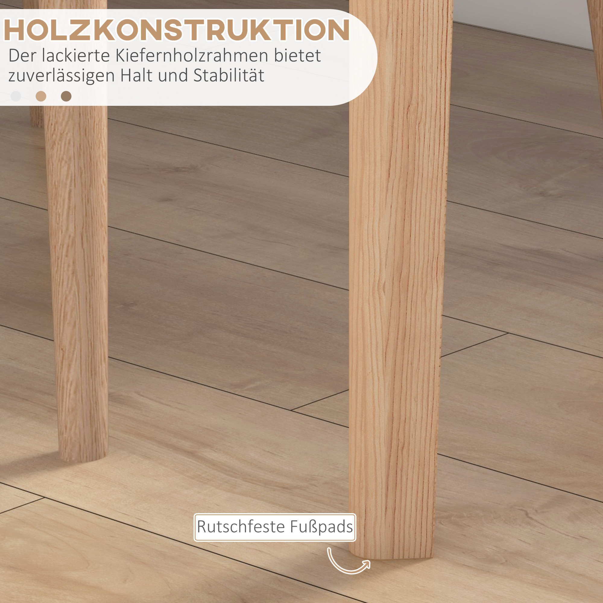 Esstisch Küchentisch Runder Tisch, Skandi-Design, 75 cm x 75 cm x 76 cm, Weiß + Natur