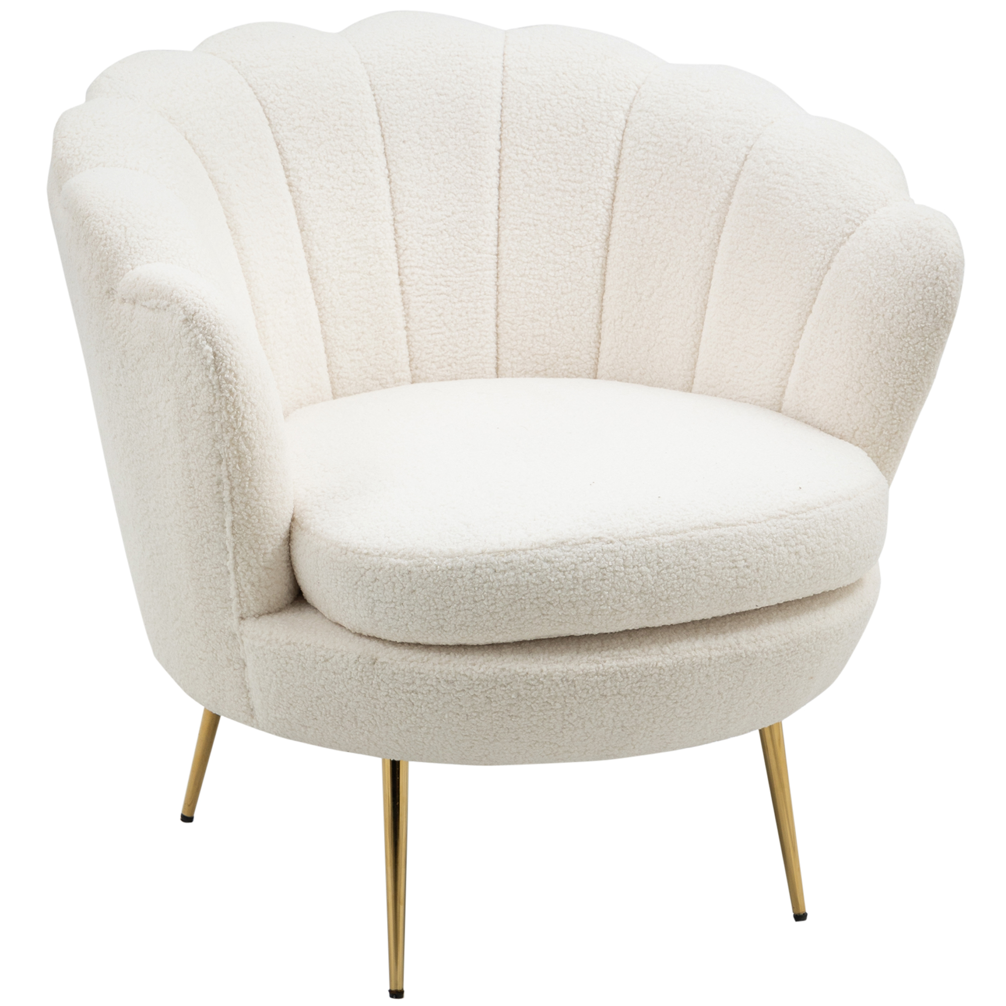 Polstersessel in Muschelform, Relaxsessel, Entspannungssessel, Metallbeine in Goldoptik, 79L x 77B x 77H cm, Weiß