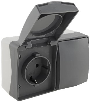 NUQUI Feuchtraum Schalter & Steckdose, IP54, Aufputz, 250V~/ 10A/16A Horizontal