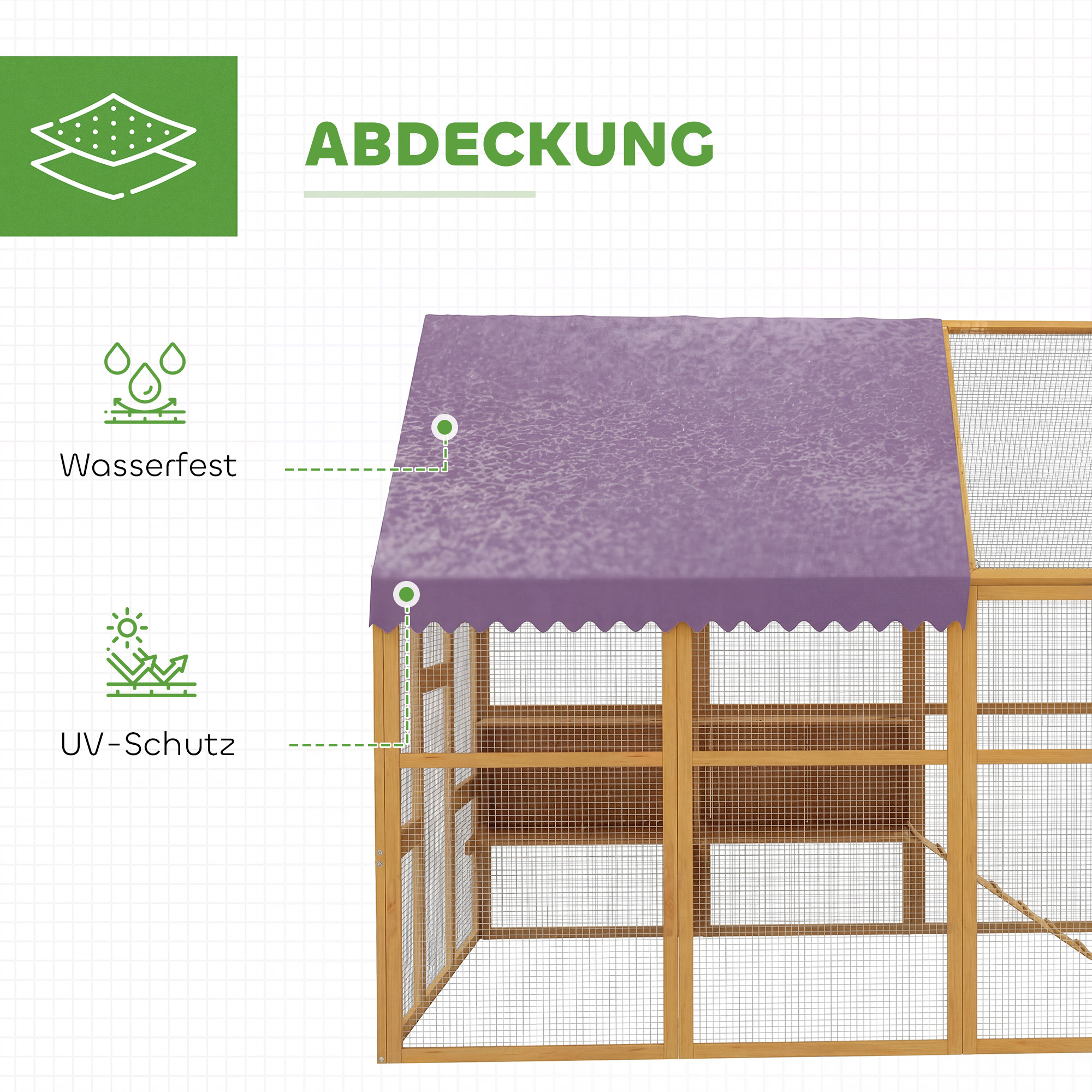 Hühnerstall Holz mit Freilauf, Sicherheitsschloss, Tür, 4 Nistkasten, für 8-12 Hühner, ca, 2,8 x 1,8 x 1,9 m, Gelb