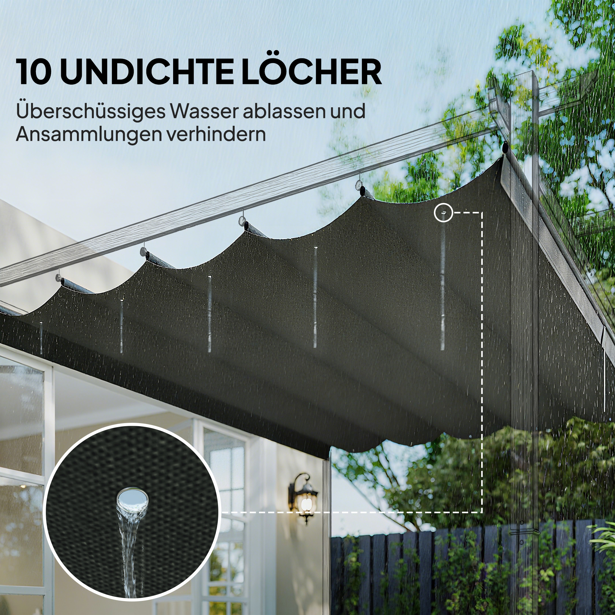 Ersatzdach für 4 x 3 m Pergola, einziehbar, mit Regenabflusslöchern, wetterfest, Polyester, Hellgrau