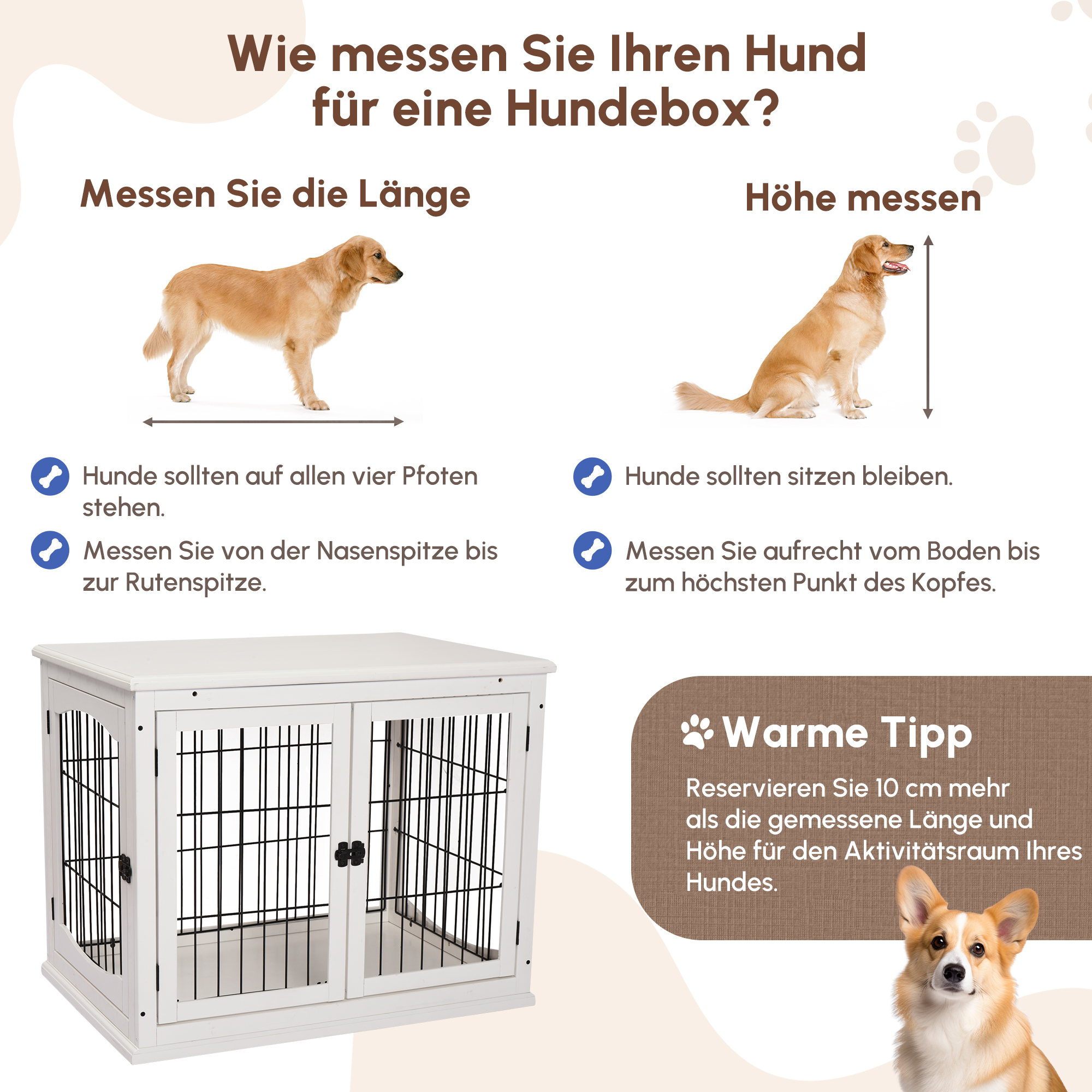 Transportbox für Hunde 58,5 cm x 81 cm x 66 cm Türen, MDF-Holz Eisen, 58, 5 cm x 81 cm x 66 cm, Weiß