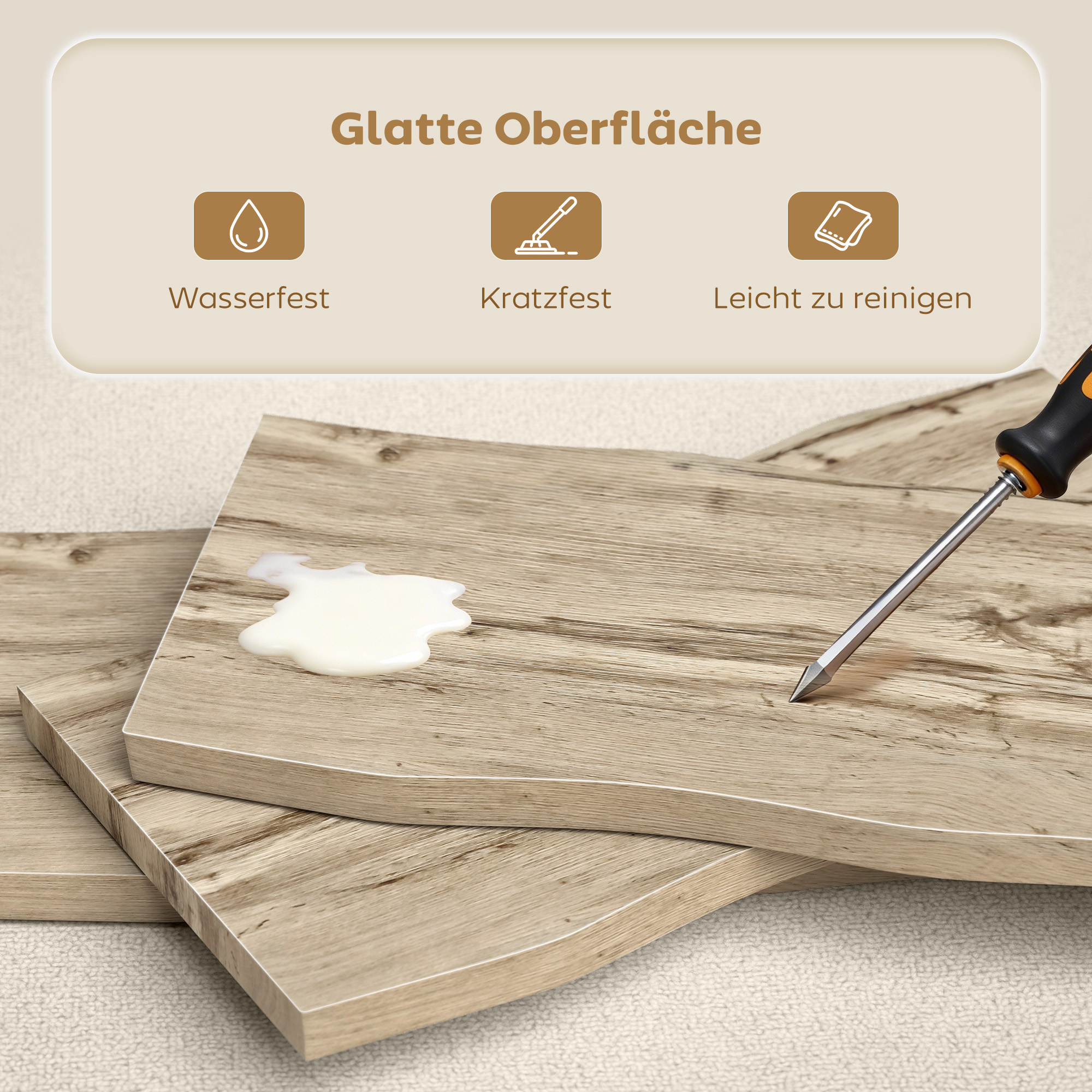 Couchtisch Beistelltisch mit Stahlbeine, 4 cm dicker Tischplatte Wohnzimmertisch 100 x 50 x 45 cm Eiche+Schwarz