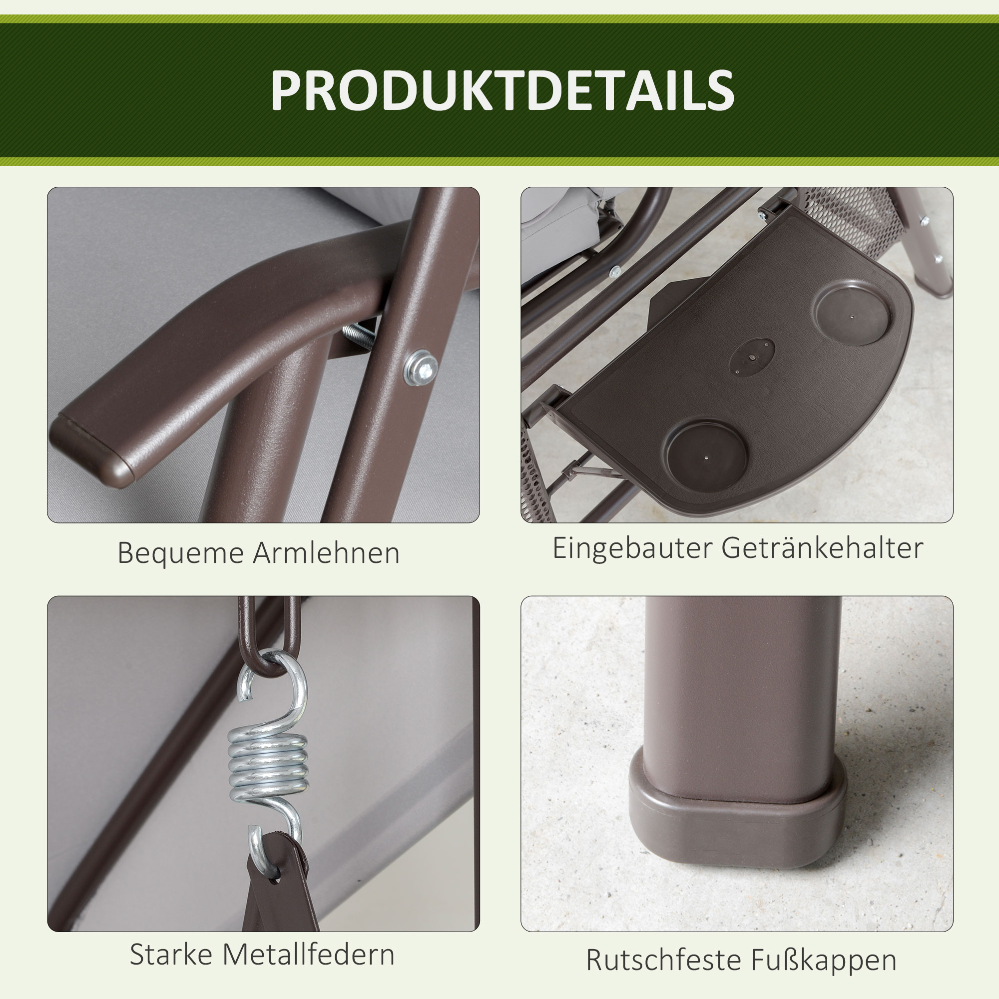 2-Sitzer Hollywoodschaukel Gartenschaukel mit Sonnendach Kissen Tablett Metall Polyester Grau 162 x 118 x 173 cm