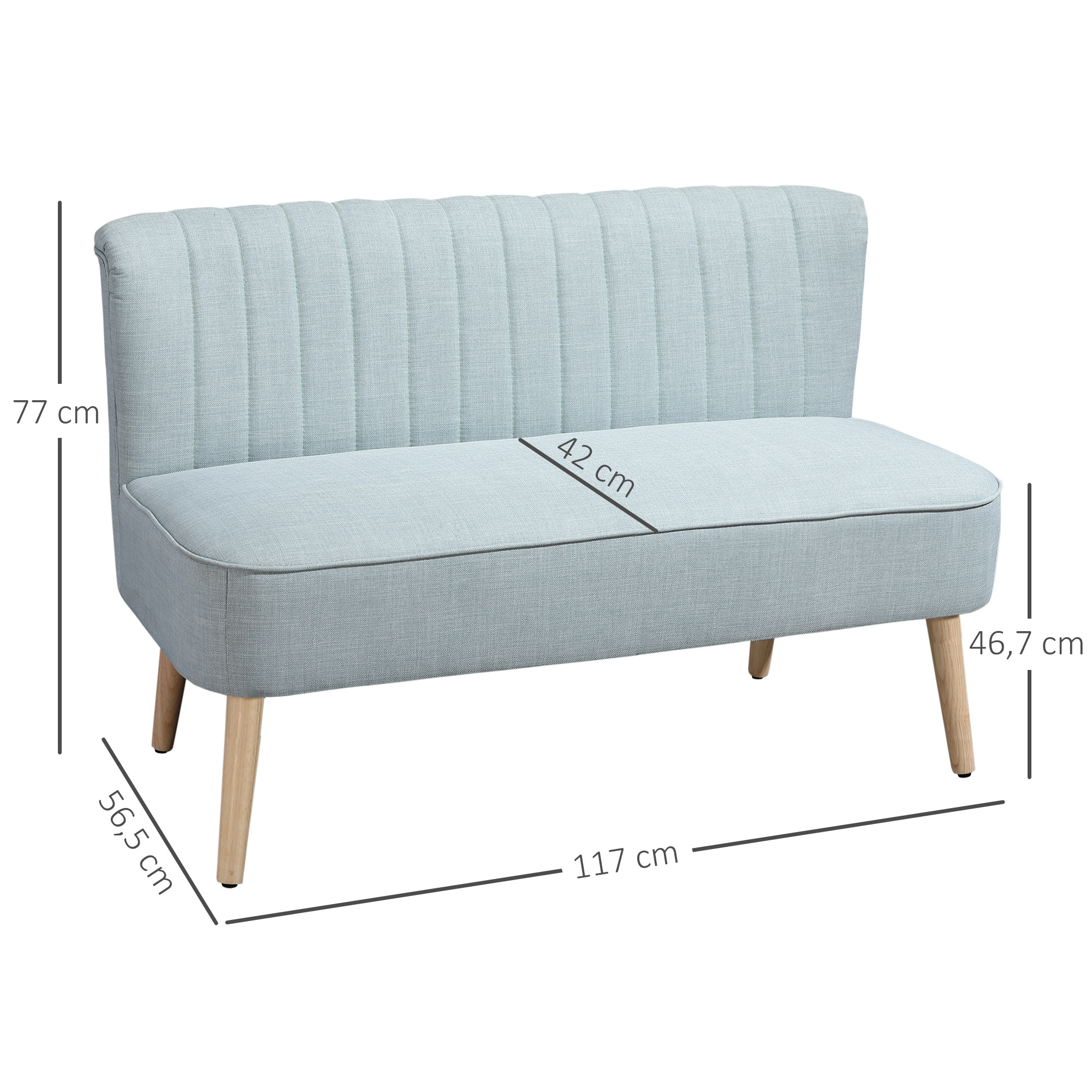 2-Sitzer Sofa, weiche Polsterung, pflegeleichter Bezug, bis 150 kg, 117 x 56,5 x 77 cm, Hellgrün