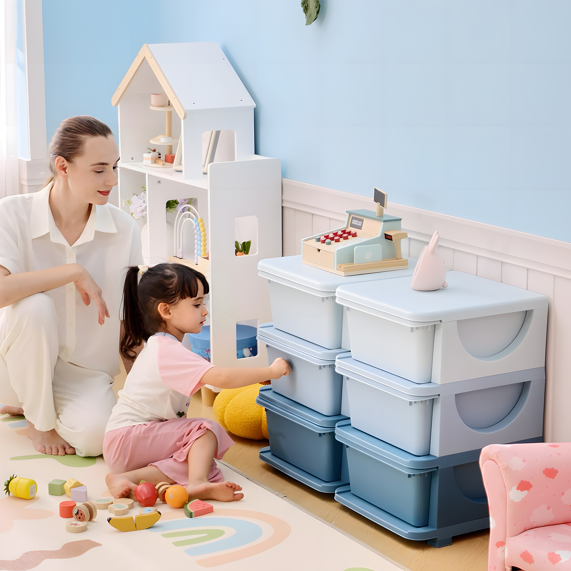 Aufbewahrungsbox für Kinder, Kinder-Aufbewahrungsbox, 3 Schubladen, Blau