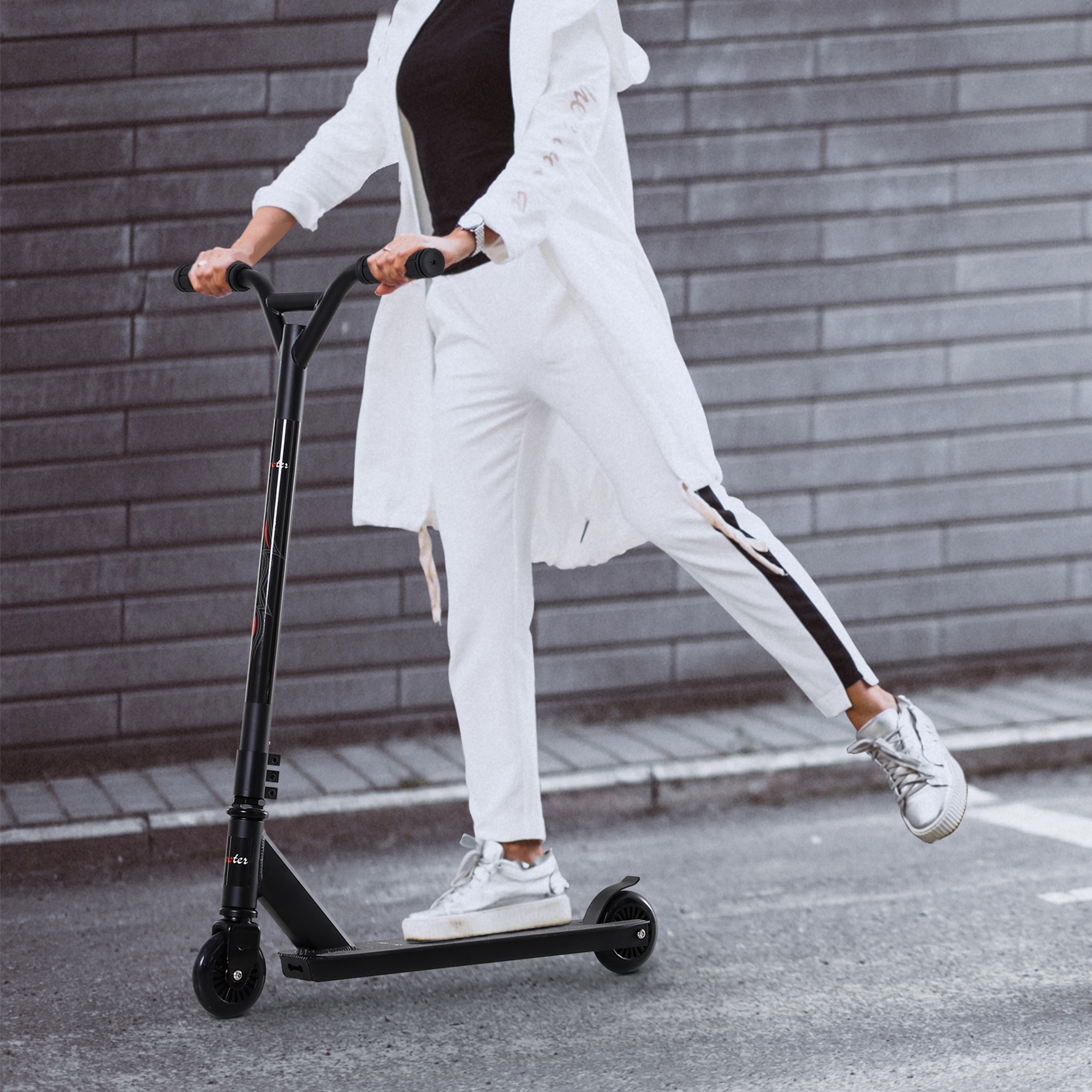 Pro Stunt Scooter für Kinder & Erwachsene, Freestyle Tretroller, 100mm Kunstleder-Räder, Aluminium Schwarz, für Tricks