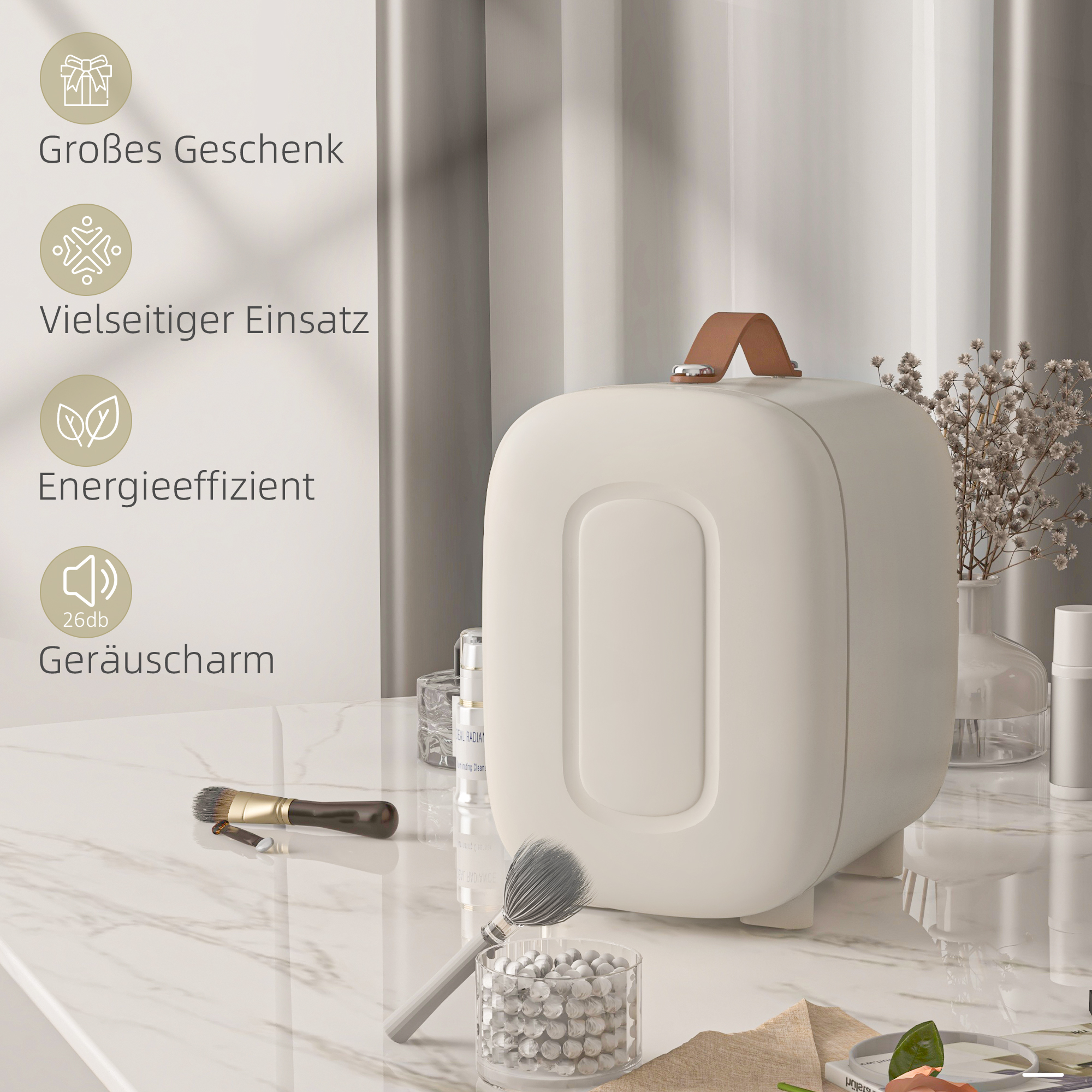 Mini Kühlschrank Kühlschrank Beauty Fridge, 4 L Fassungsvermögen, 20,3 x 26,3 x 28 cm, Cremeweiß