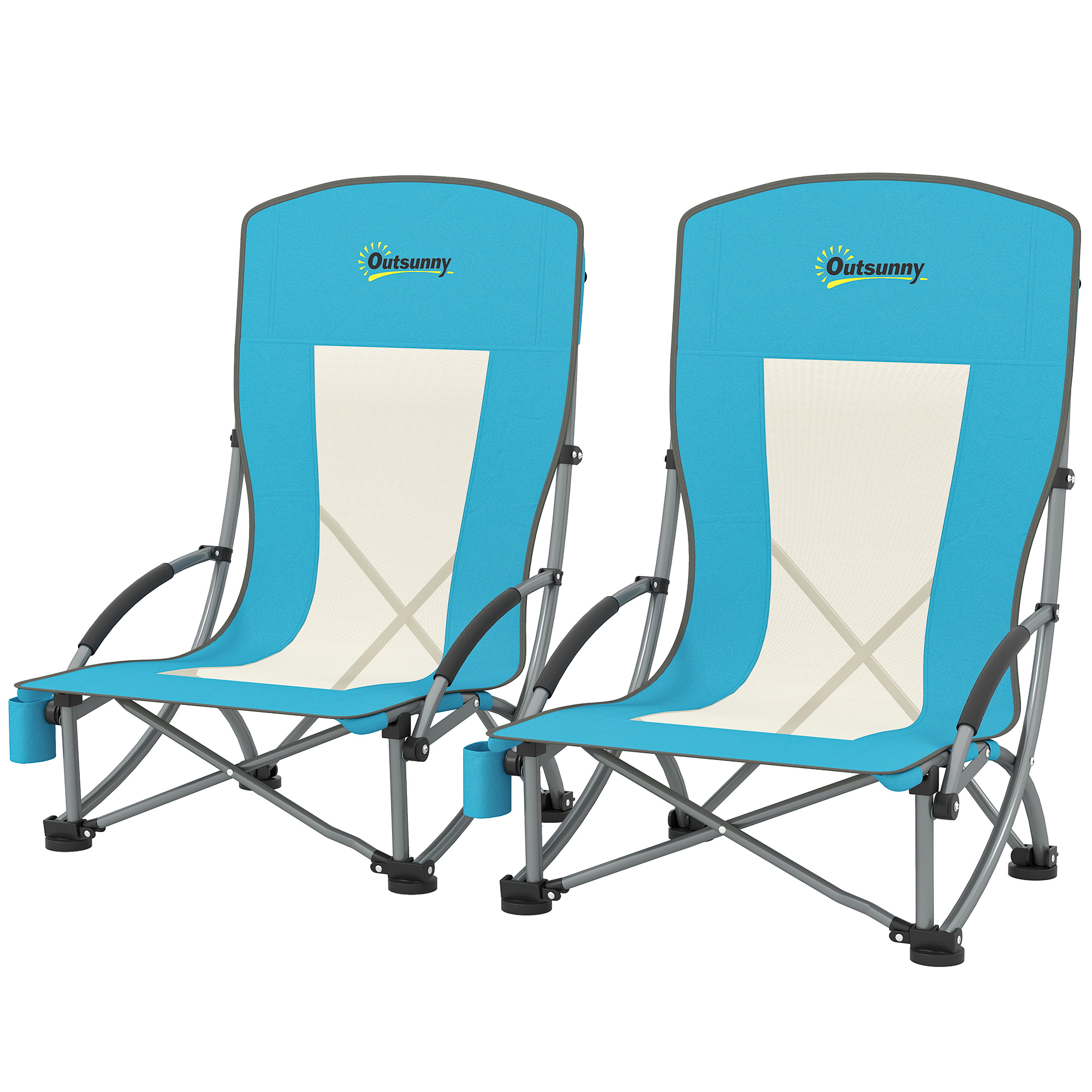 2er Set Campingstühle klappbar Campingstuhl mit Getränkehalter Netzrückenlehne bis 120 kg Blau