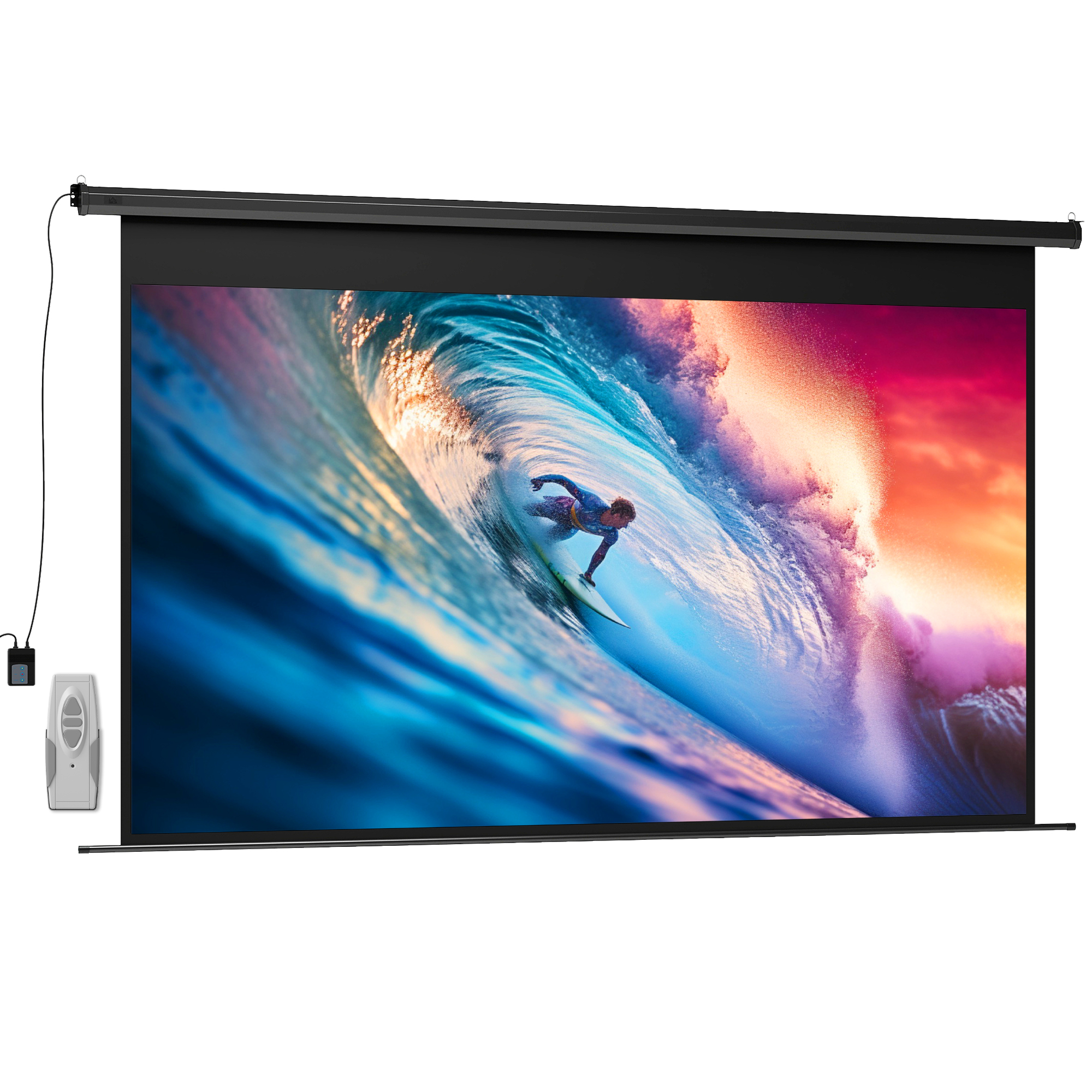Beamer-Leinwand, 16:9 Format, Fernbedienung, 266 x 149 cm (120 Zoll), Schwarz